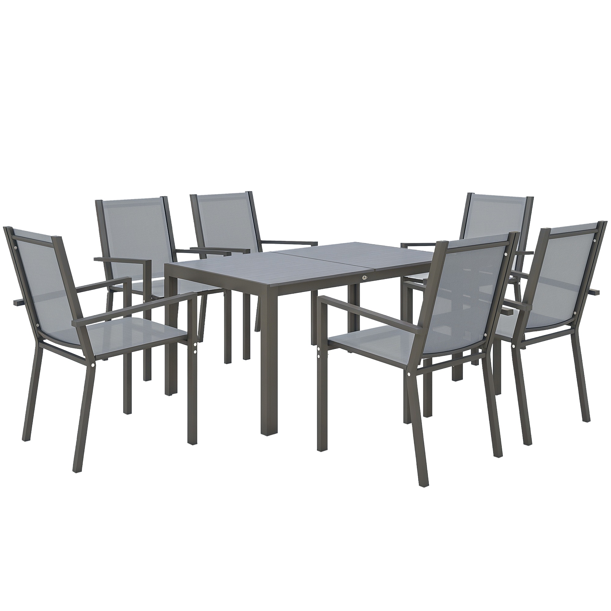 Gartenmöbelset 6 Personen, Tisch Und Stapelbare Stühle, 150 X 90 X 73 Cm, Dunkelgrau