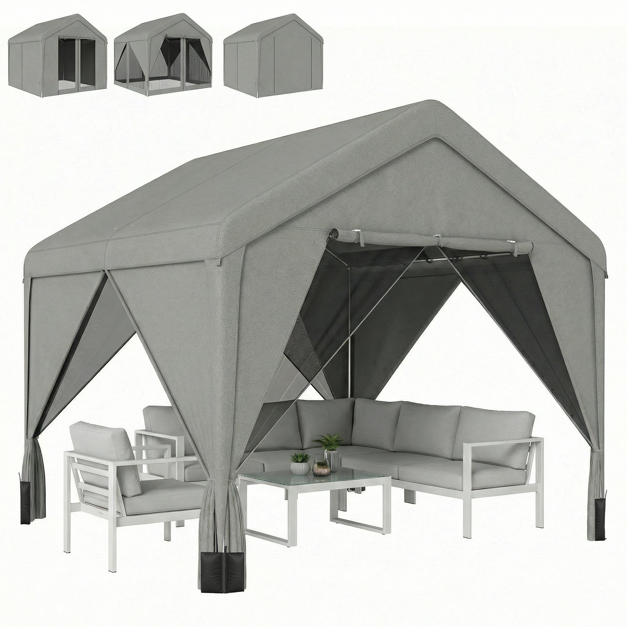 Gartenpavillon, Satteldach, 300 X 295 X 278 Cm, Grau