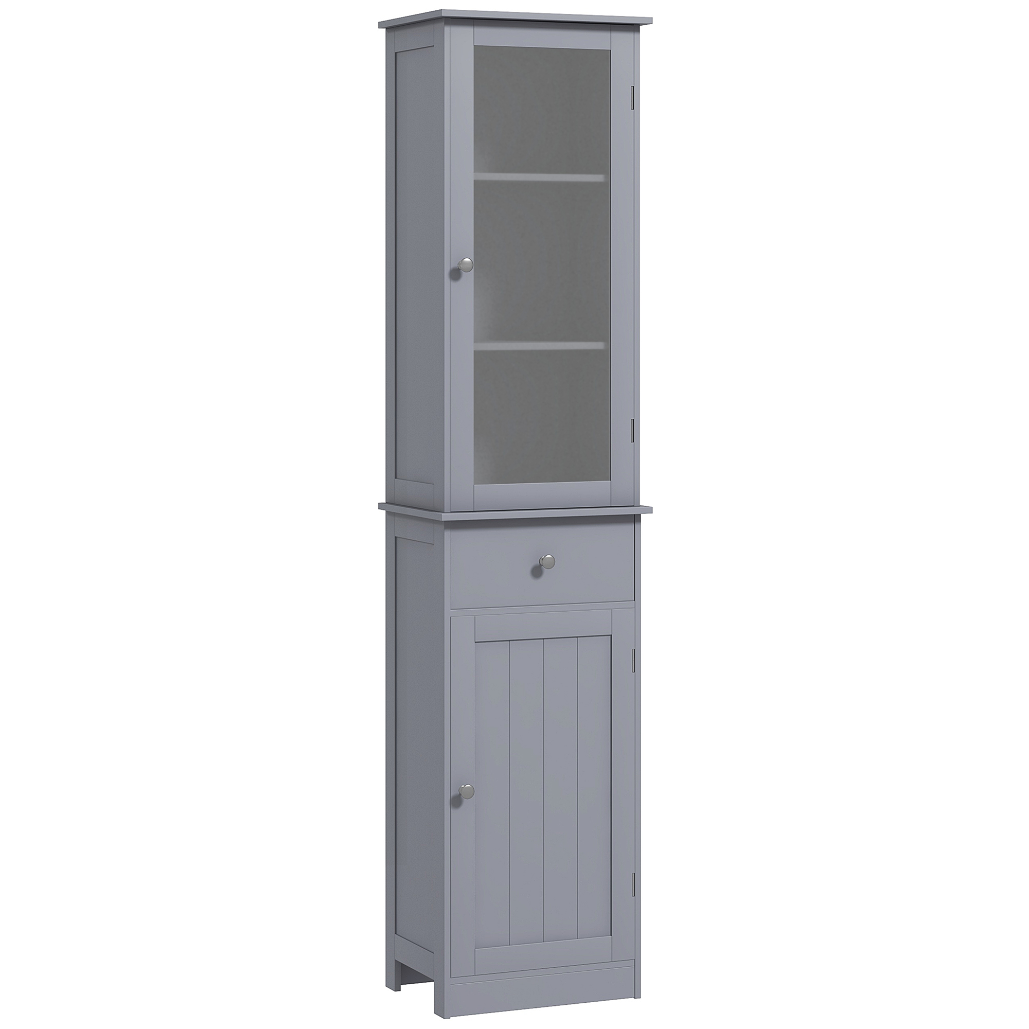 Badezimmer-hochschrank, Acryltür, 2 Regale, Schublade, 40 X 27 X 171,5 Cm, Grau