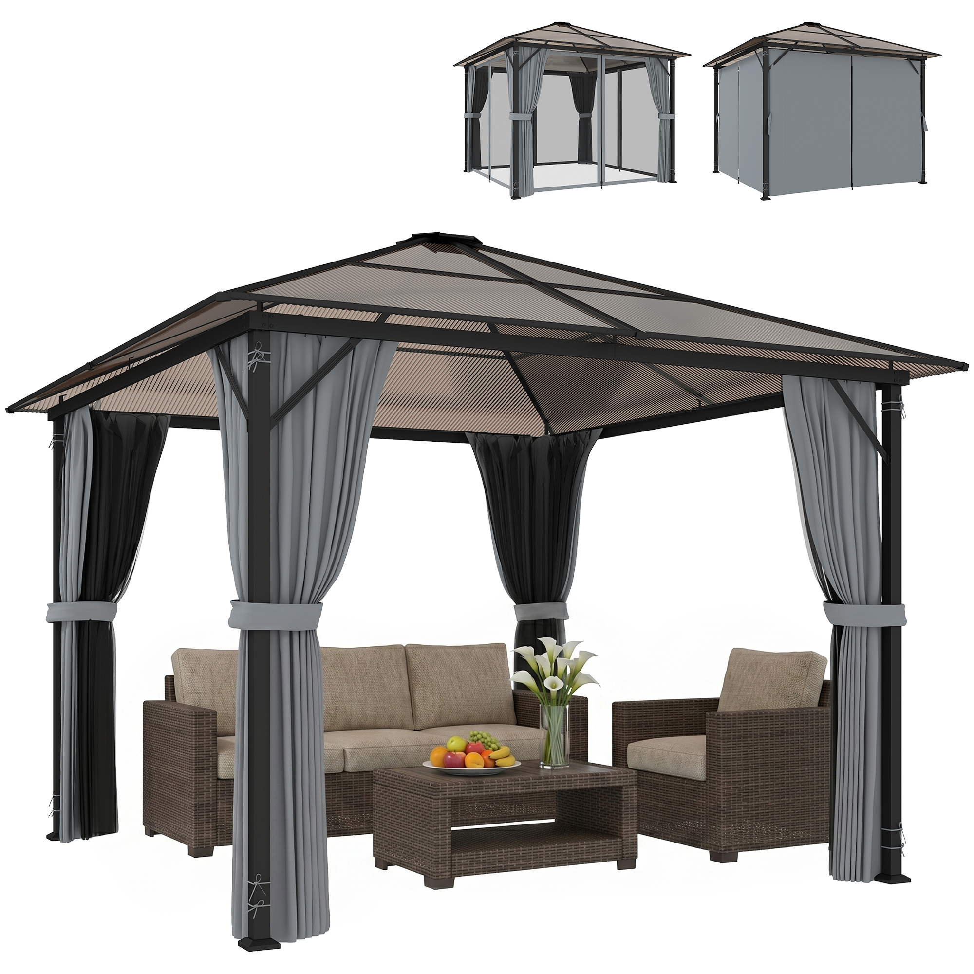 Gartenpavillon, Mit Dach, 300 X 300 X 265 Cm, Grau