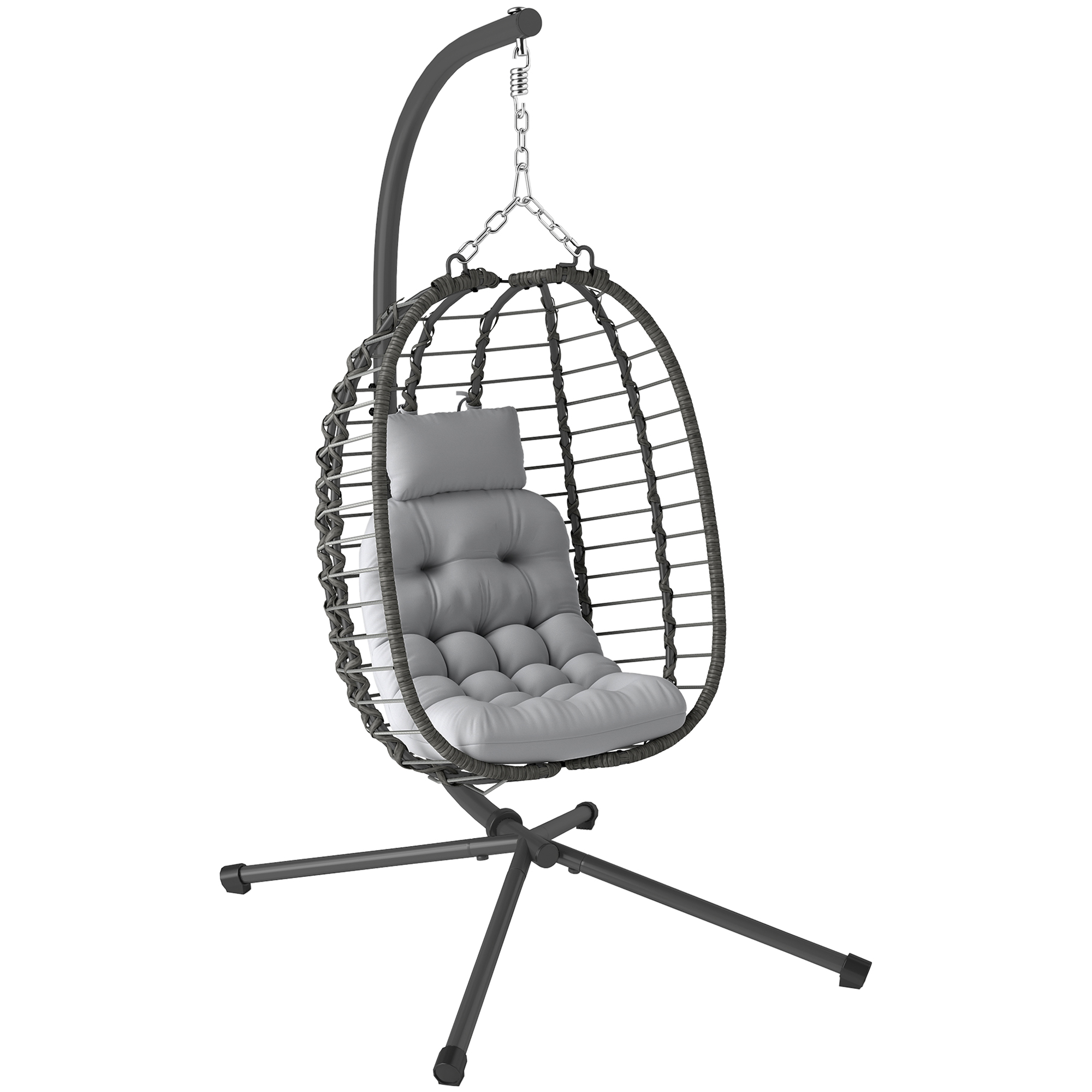 Klappbarer Hängesessel Aus Polyrattan, 122 X 104 X 188 Cm, Grau