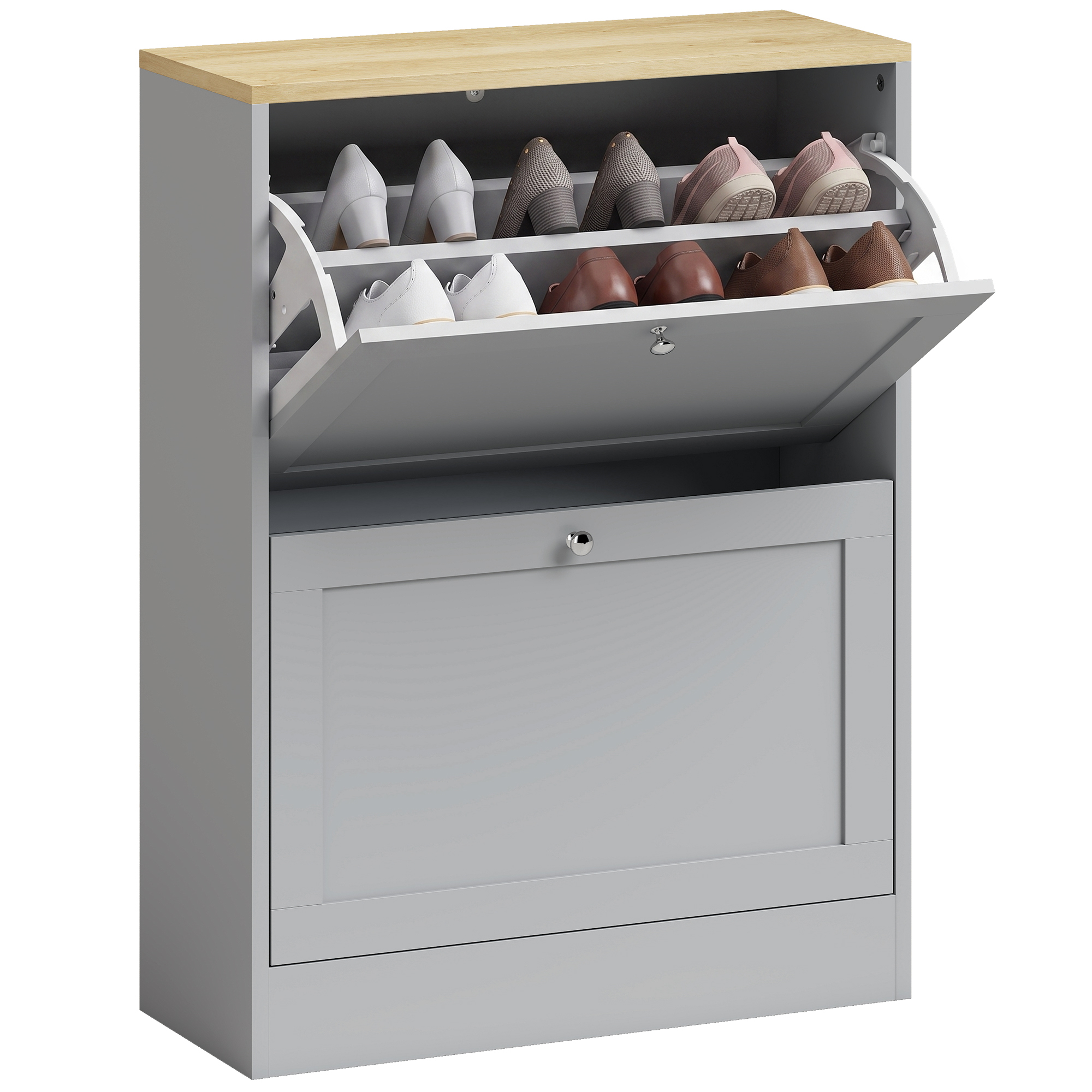 Schuhschrank, Klappschubladen, 60 X 23,5 X 80 Cm, Grau