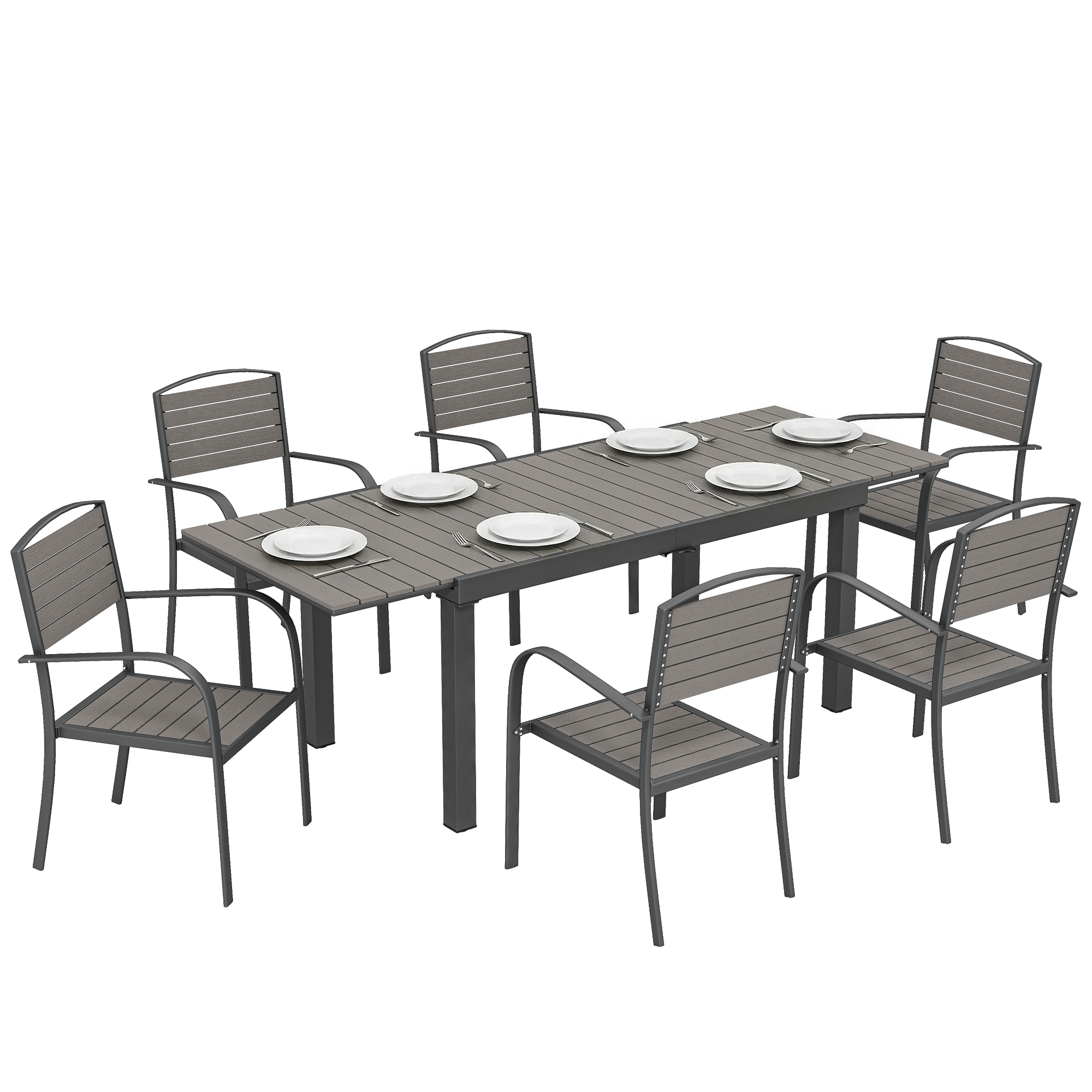 Gartenmöbelset, Mit Tisch Und Sitzgelegenheiten, 225 X 85 X 75 Cm, Grau