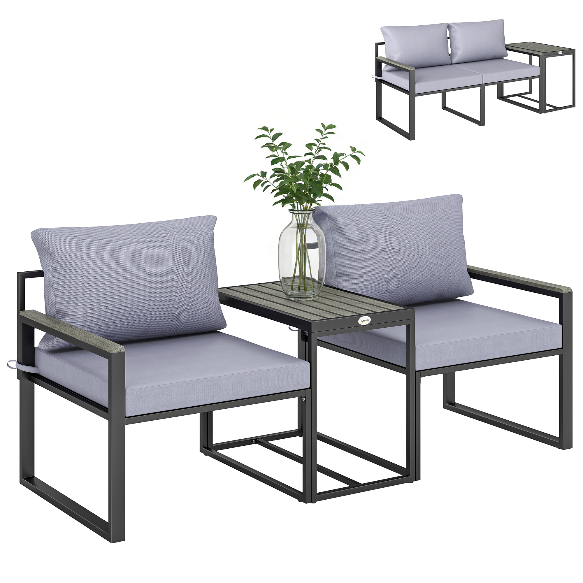 Gartenmöbelset, Mit Tisch Und Sitzgelegenheiten, 64 X 63 X 63 Cm, Grau