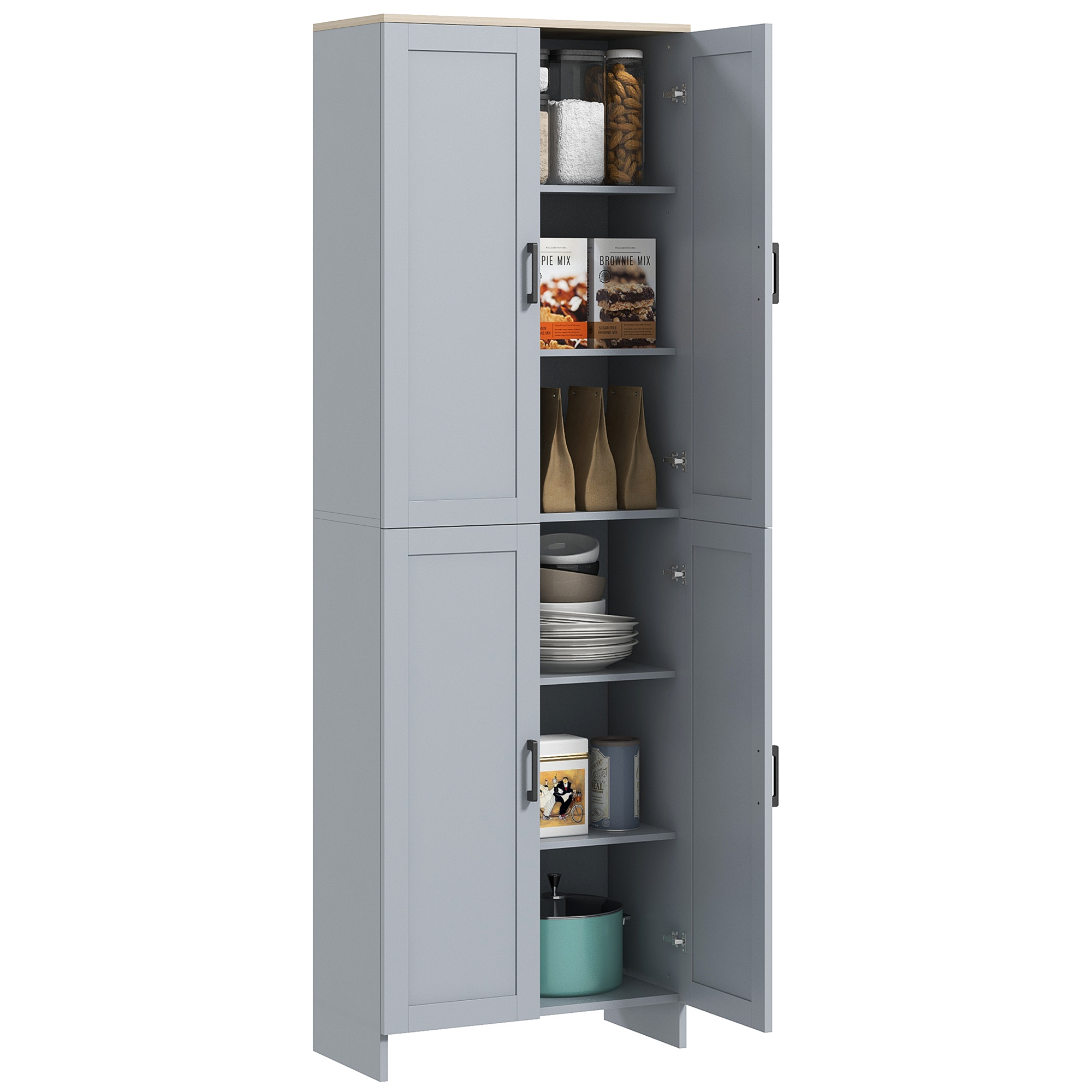 Küchenoberschrank, 4 Türen, Verstellbare Regale, 170 Cm, 60 X 30 X 170,5 Cm, Grau