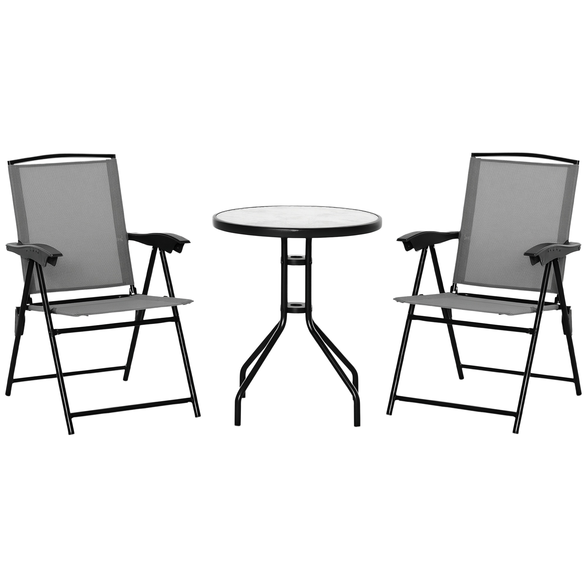 Garten-set 3 Teile, 2 Stühle Und Runder Tisch, 60 X 60 X 70 Cm, Grau