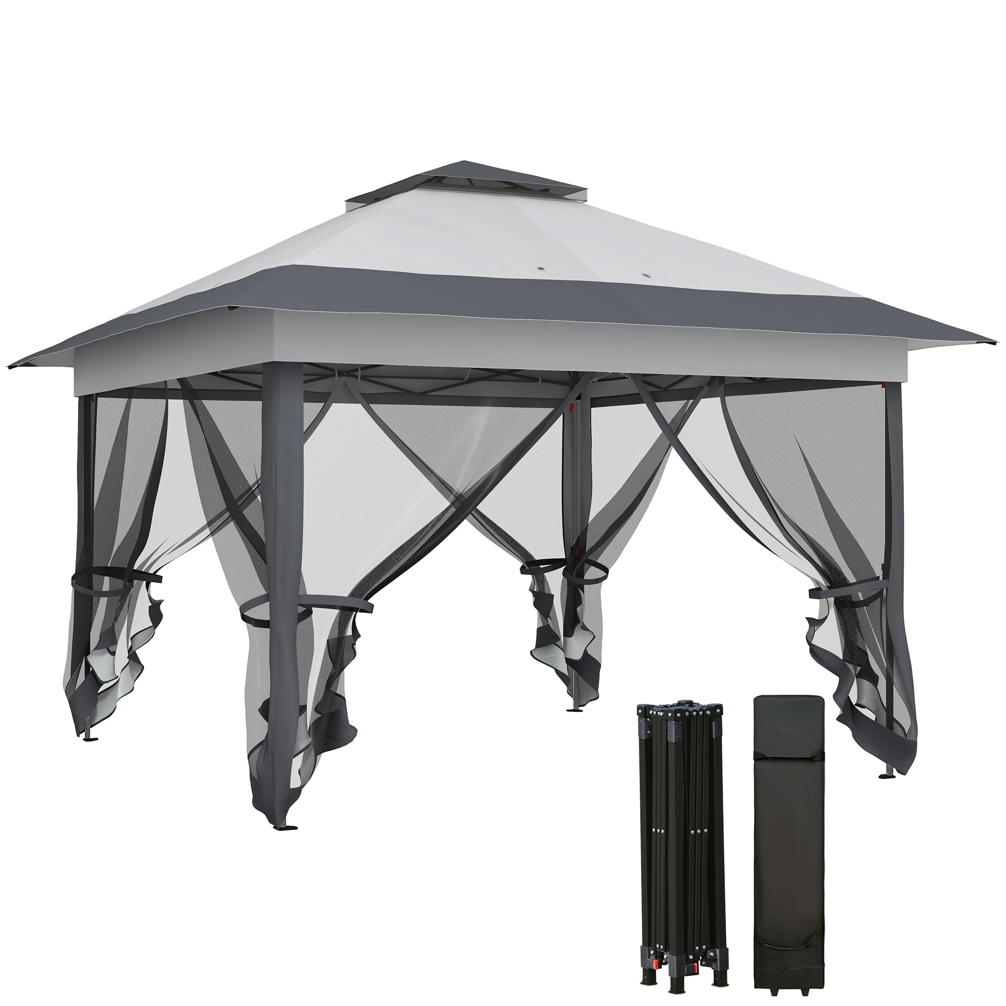 Klappbarer Pop-up-pavillon, Mit Moskitonetzen, 364 X 364 X 298 Cm, Grau