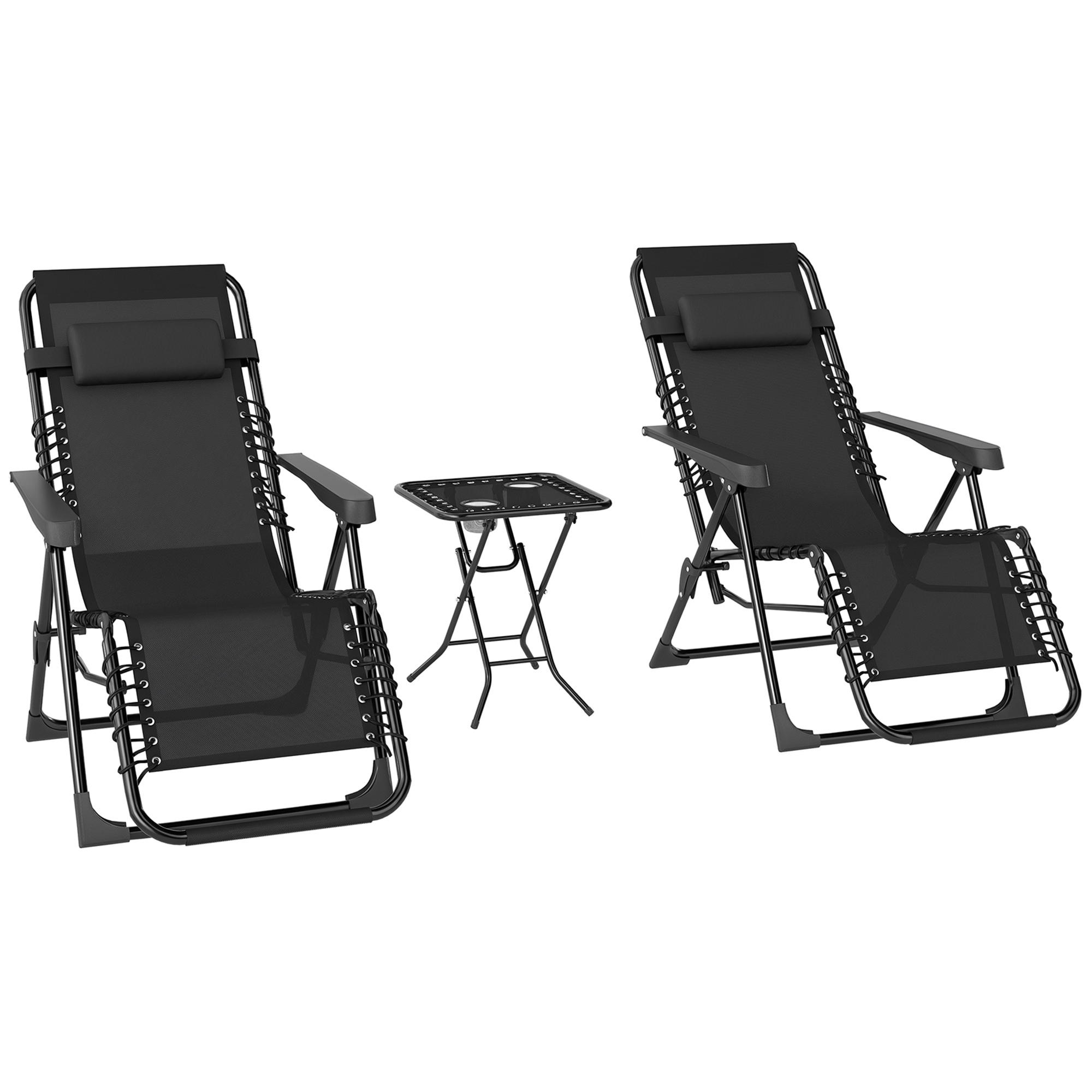 Set Mit 2 Liegestühlen, Verstellbar Mit Beistelltisch, 90 X 65 X 110 Cm, Grau