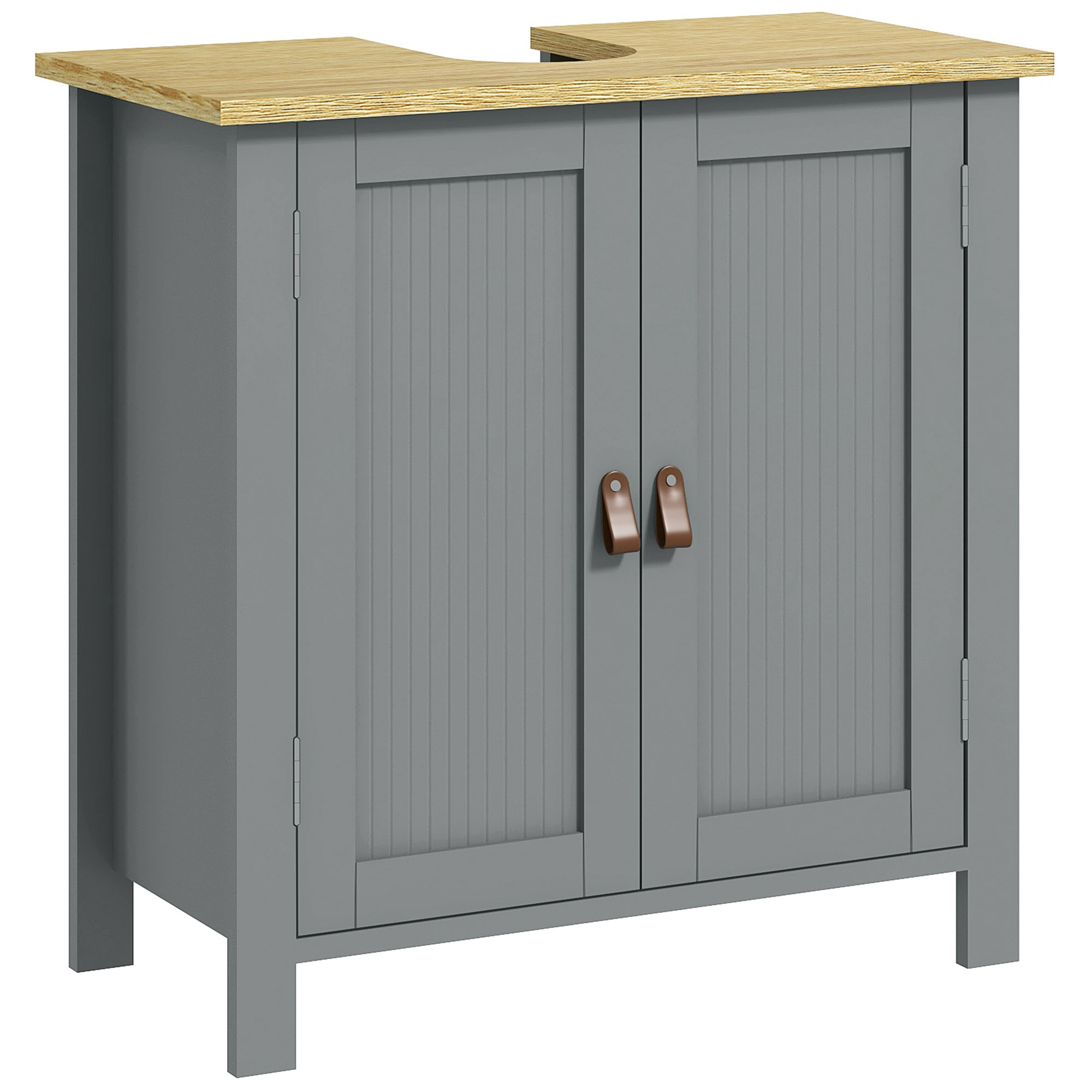 Waschbeckenunterschrank, 2 Türen, Verstellbares Regal, 2 Etagen, 60 X 30 X 60 Cm, Grau