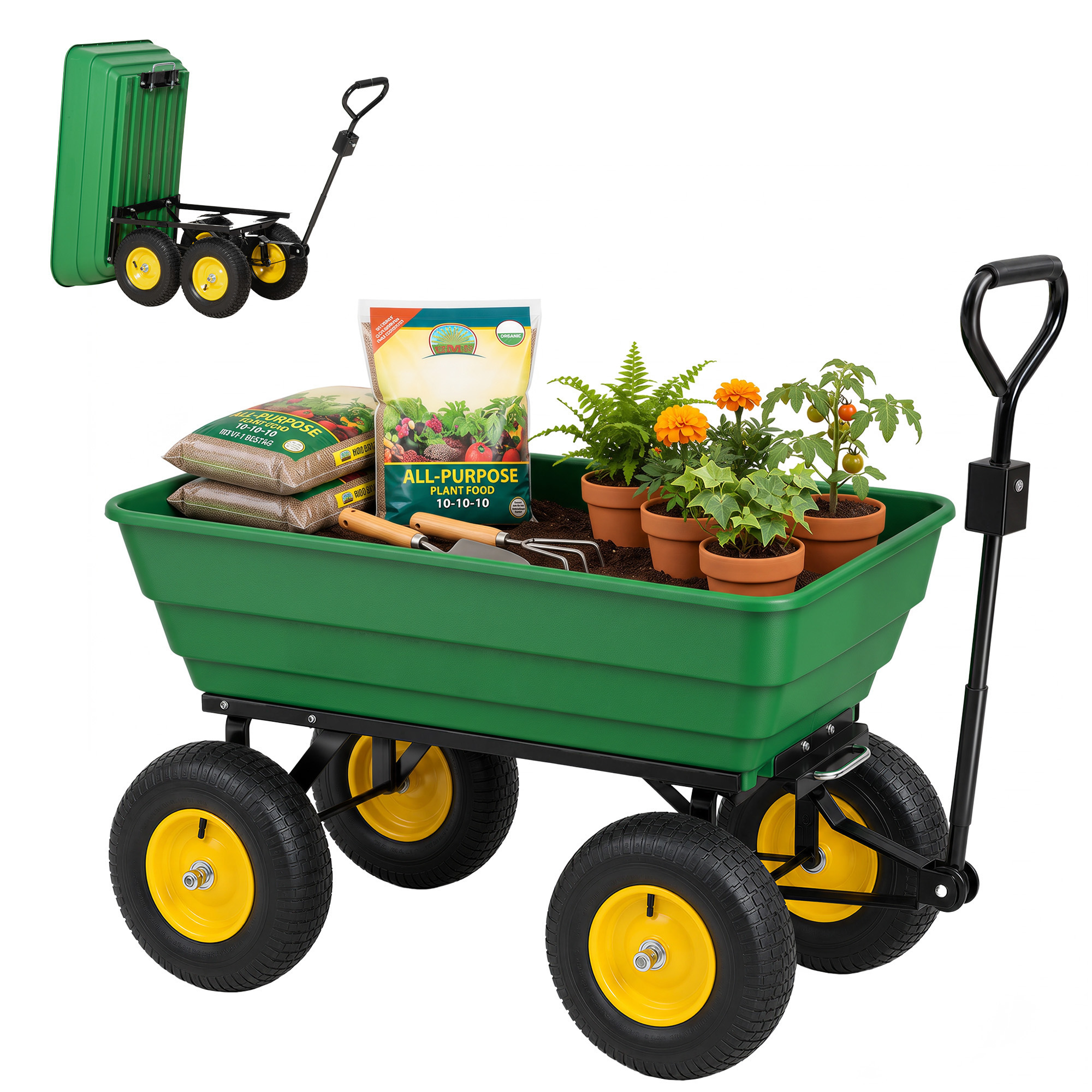 Gartenwagen, 4 Räder, 118 X 58 X 102 Cm, Grün