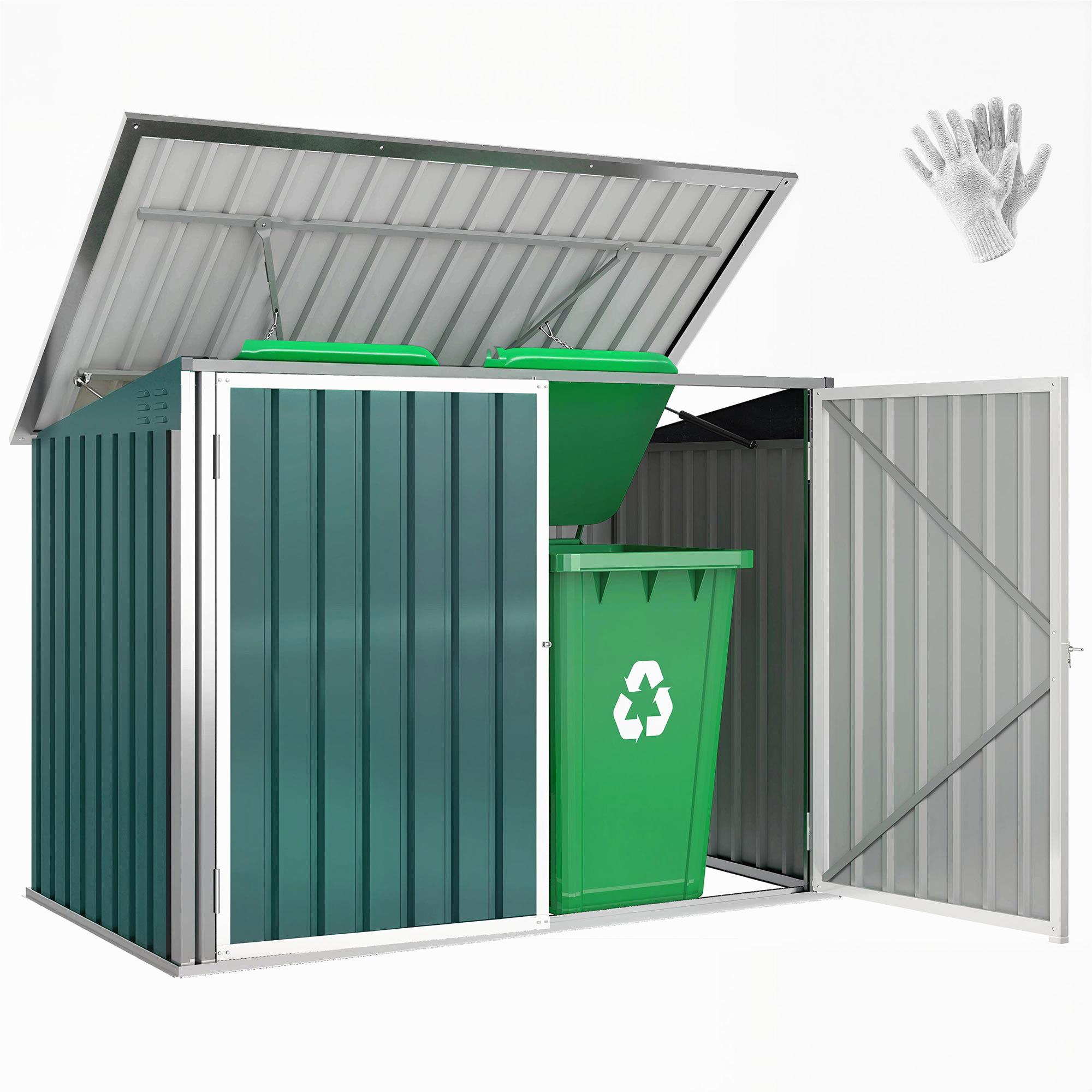 Mülltonnenbox, Aufklappbarer Deckel, 179,5 X 108 X 129,5 Cm, Grün