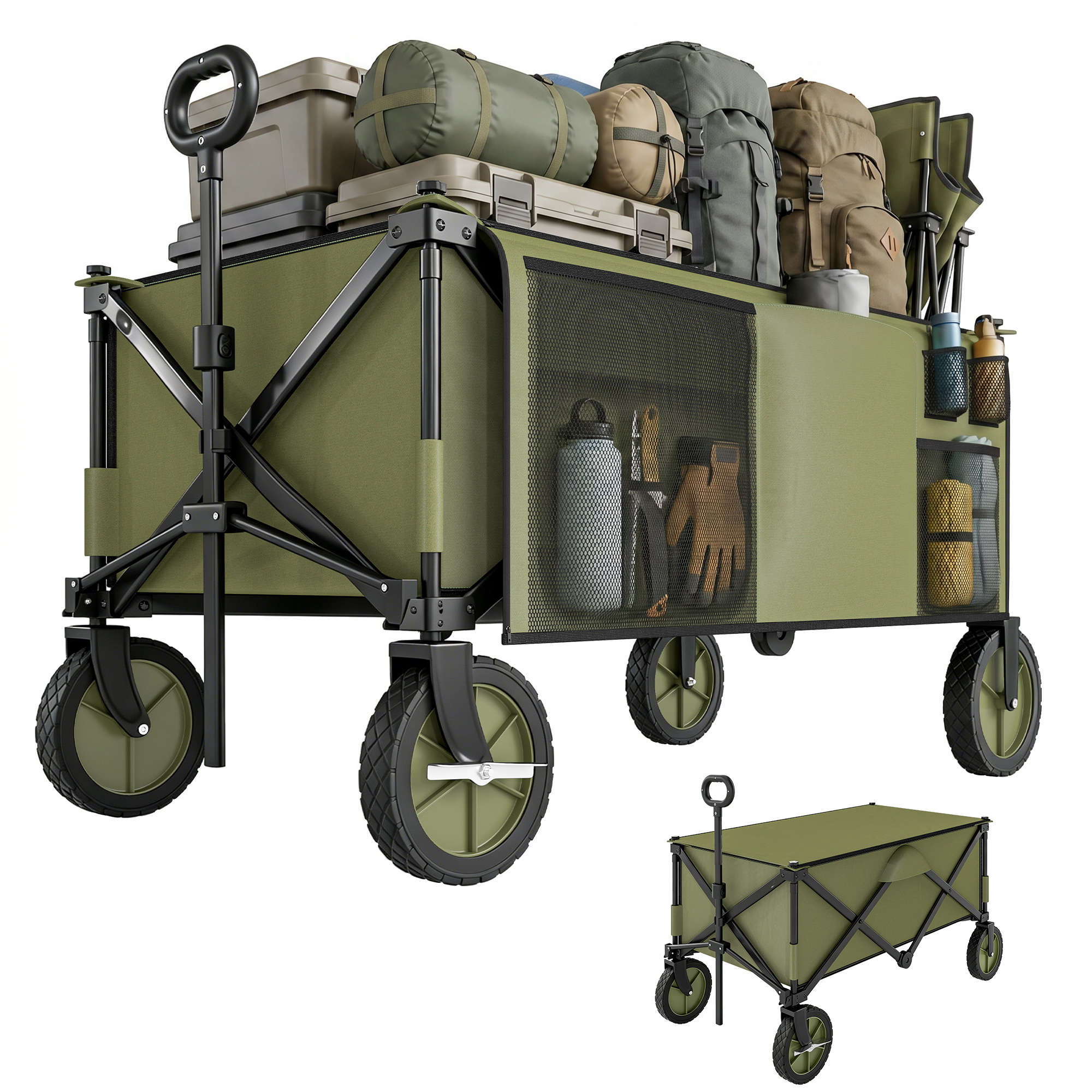Klappbarer Gartenwagen, Abnehmbare Plane, 108 X 55 X 93 Cm, Grün
