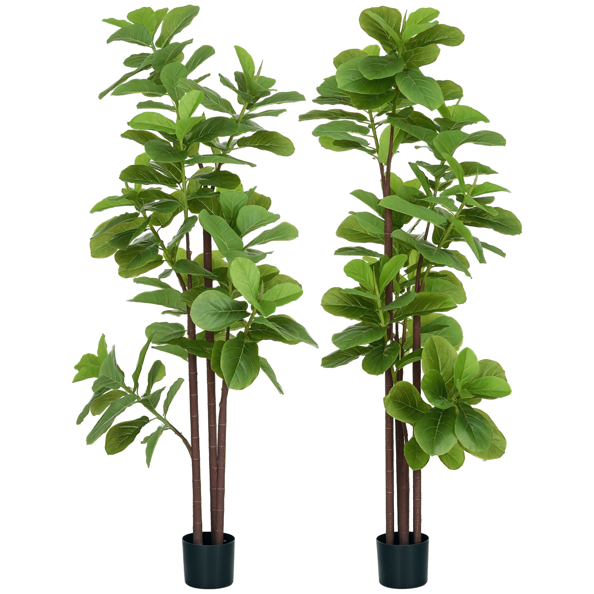 Set Aus 2 Künstlichen Ficus Lyrata, Topf Inklusive, 17,5 X 17,5 X 180 Cm, Grün