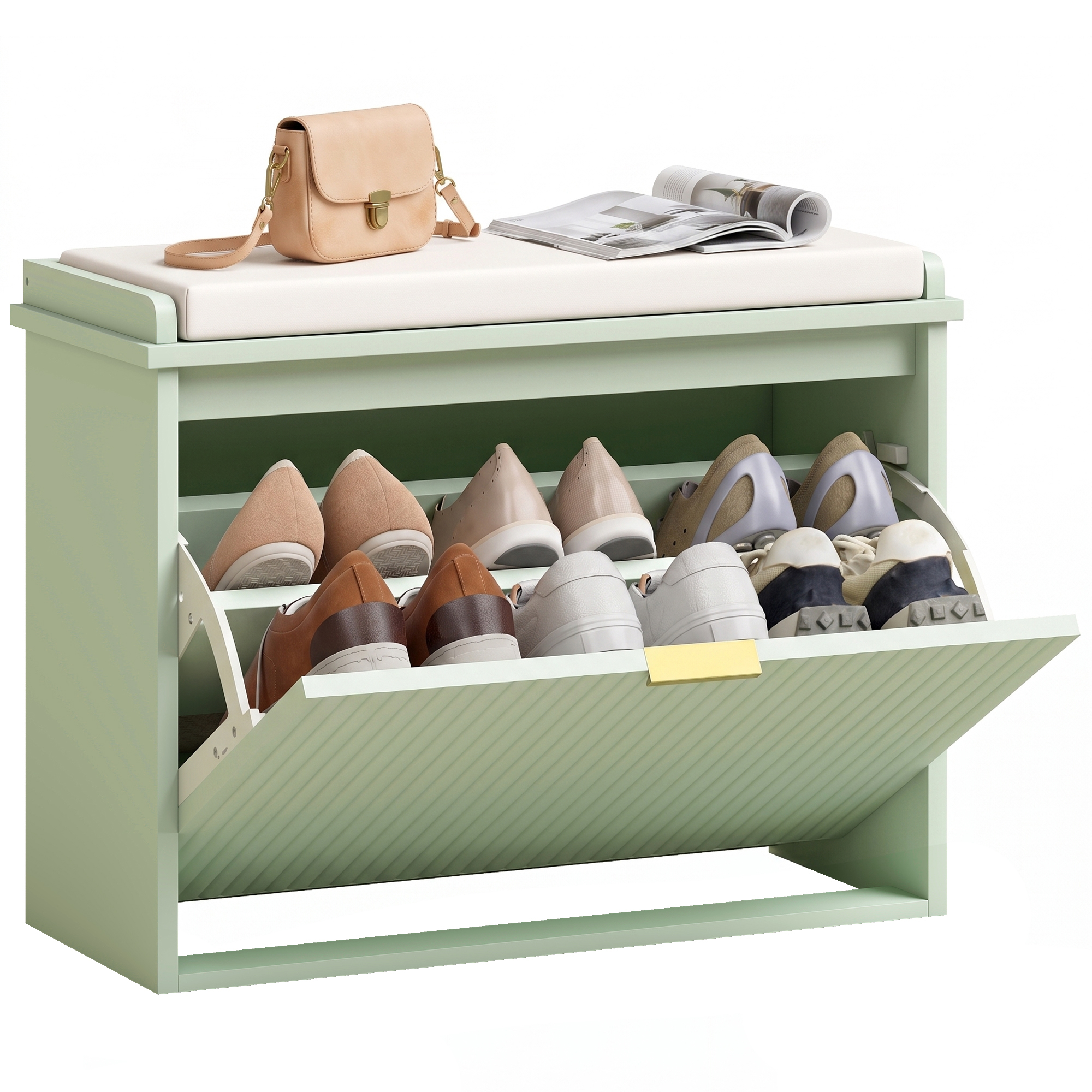 Schuhschrank, Klappschubladen, 62 X 26 X 47,5 Cm, Grün