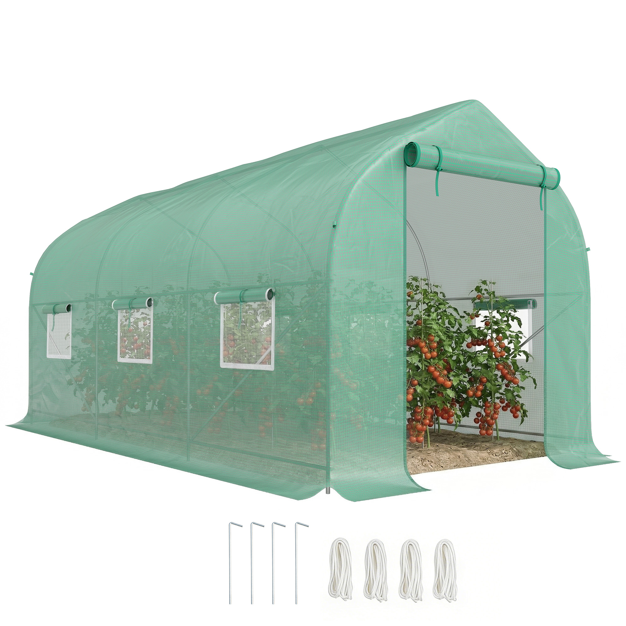 Garten-tunnelgewächshaus 8 M², Mit Tür Und 6 Fenstern, 400 X 200 X 200 Cm, Grün