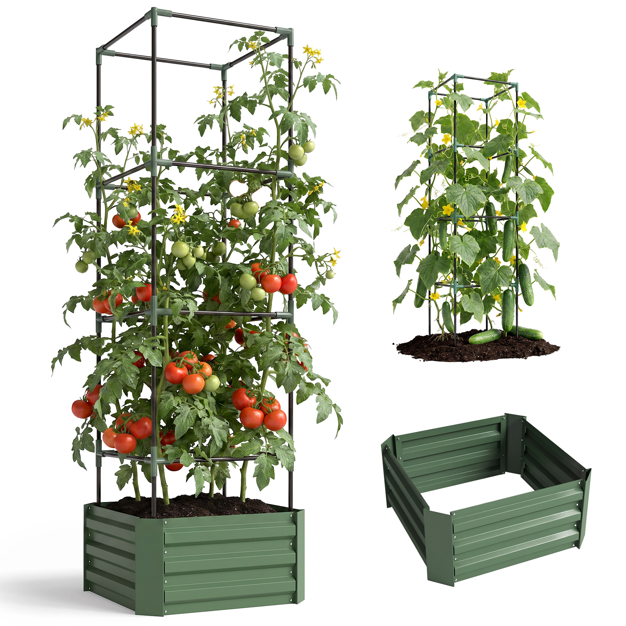 Blumenkasten Mit Rankgitter, Für Tomaten Und Rankpflanzen, 61 X 61 X 187 Cm, Grün
