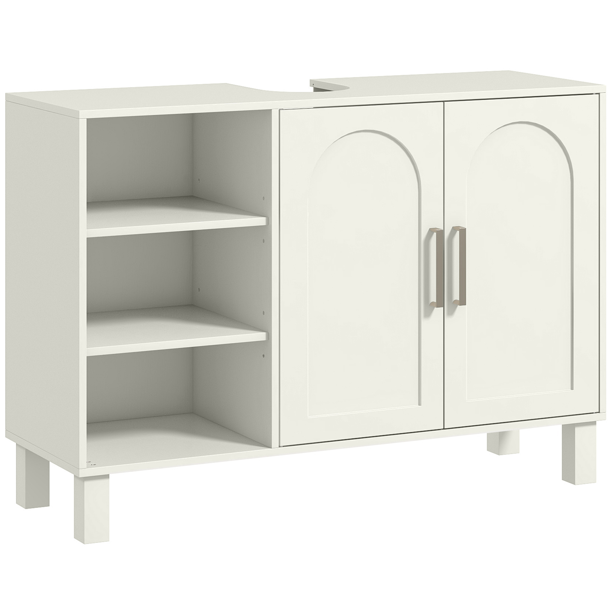 Waschbeckenunterschrank, Mit Türen Und Regal, 90 X 30 X 63 Cm, Cremefarben