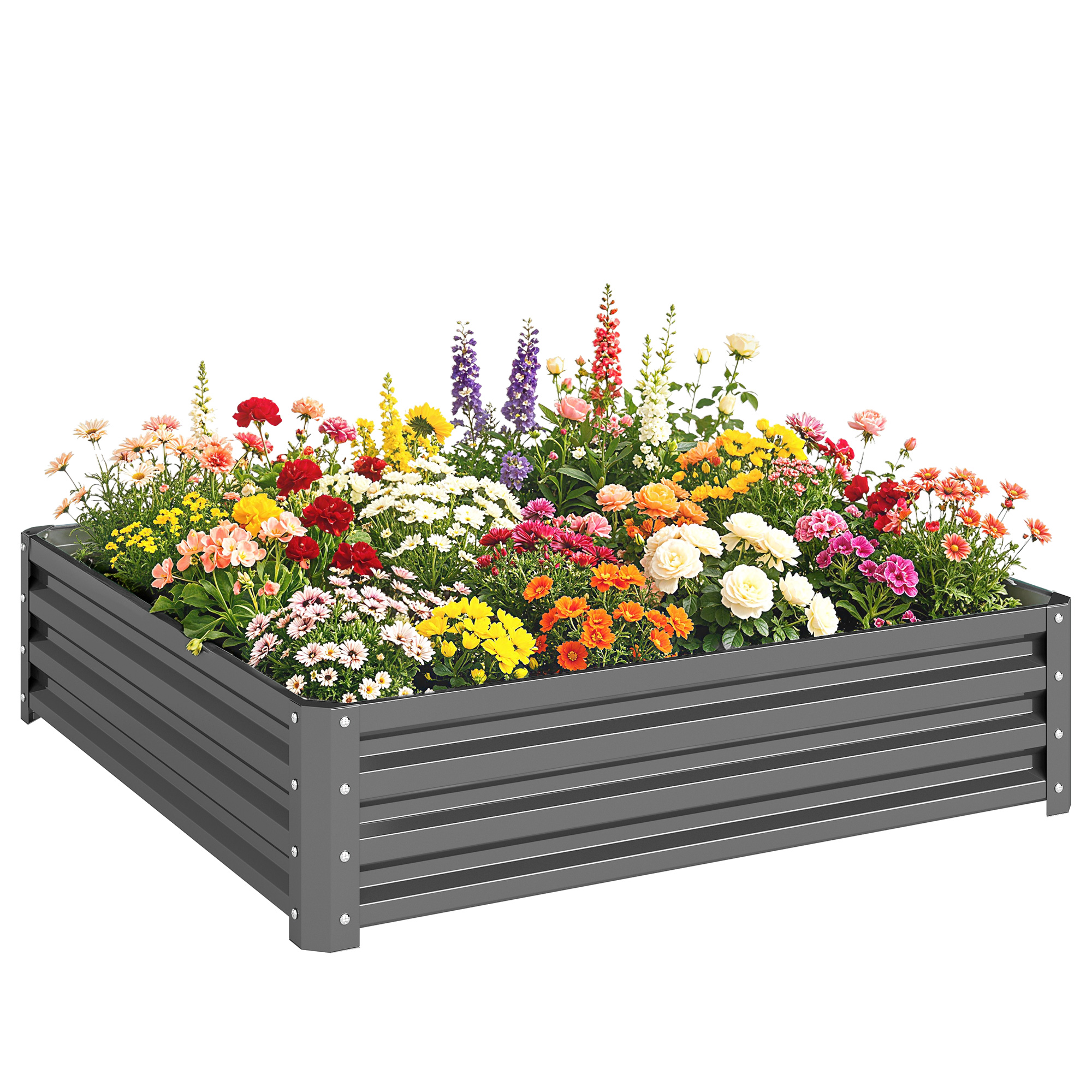 Gartenbeet Aus Stahl, Gehäuse Aus Verzinktem Stahl, 120 X 120 X 30 Cm, Hellgrau