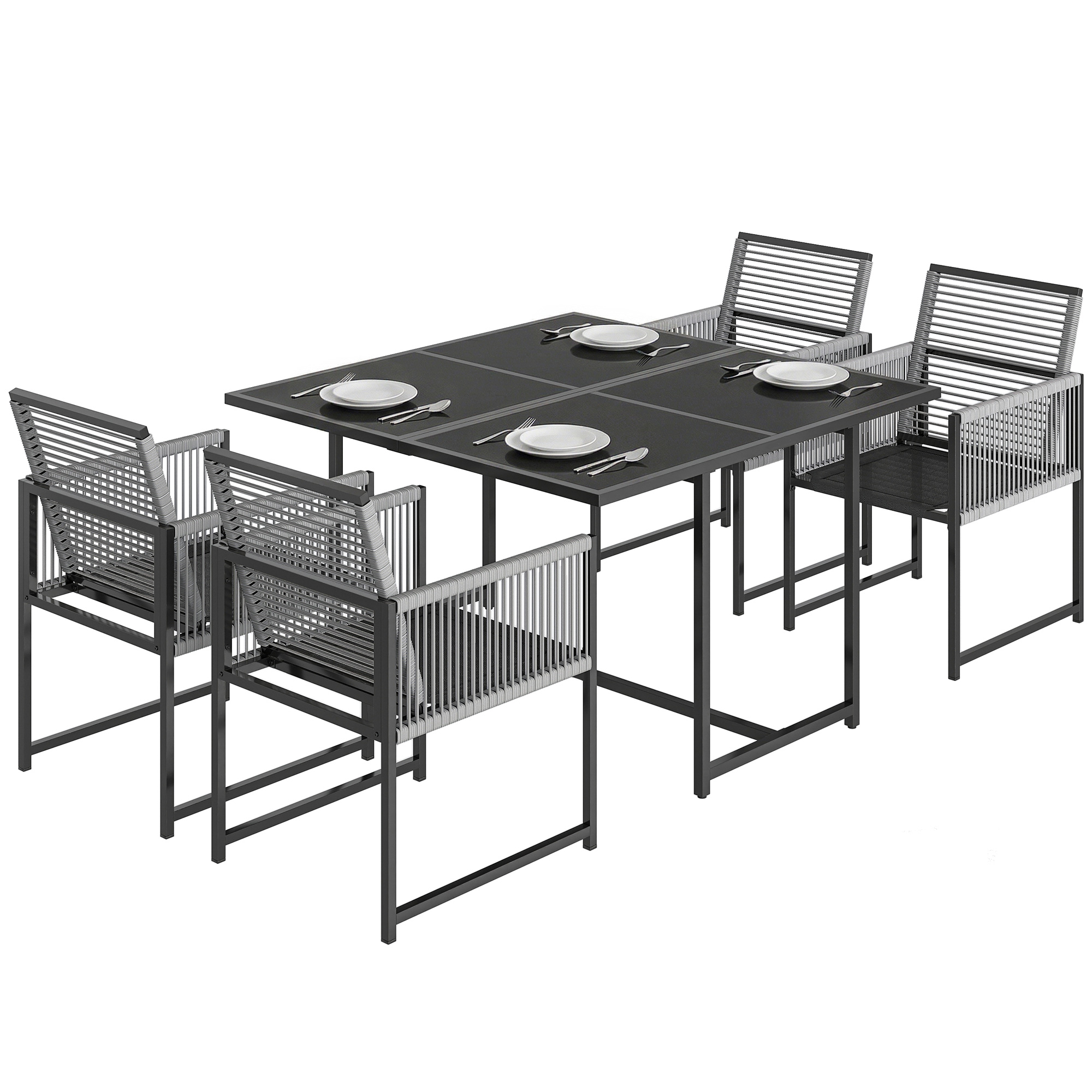Gartenmöbelset, Mit Tisch Und Sitzgelegenheiten, 120 X 120 X 72 Cm, Hellgrau
