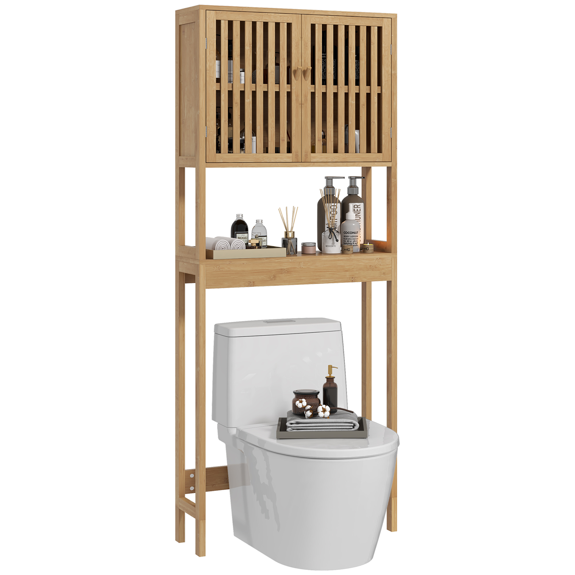 Badmöbel Für Toilette Aus Bambus, 60 X 21,5 X 172 Cm, Natur