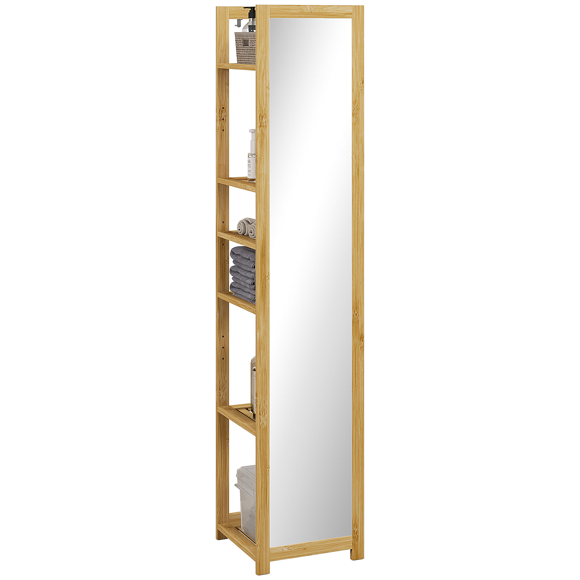 Badezimmersäule Aus Bambus, 6 Regale, 35 X 35 X 168 Cm, Natur