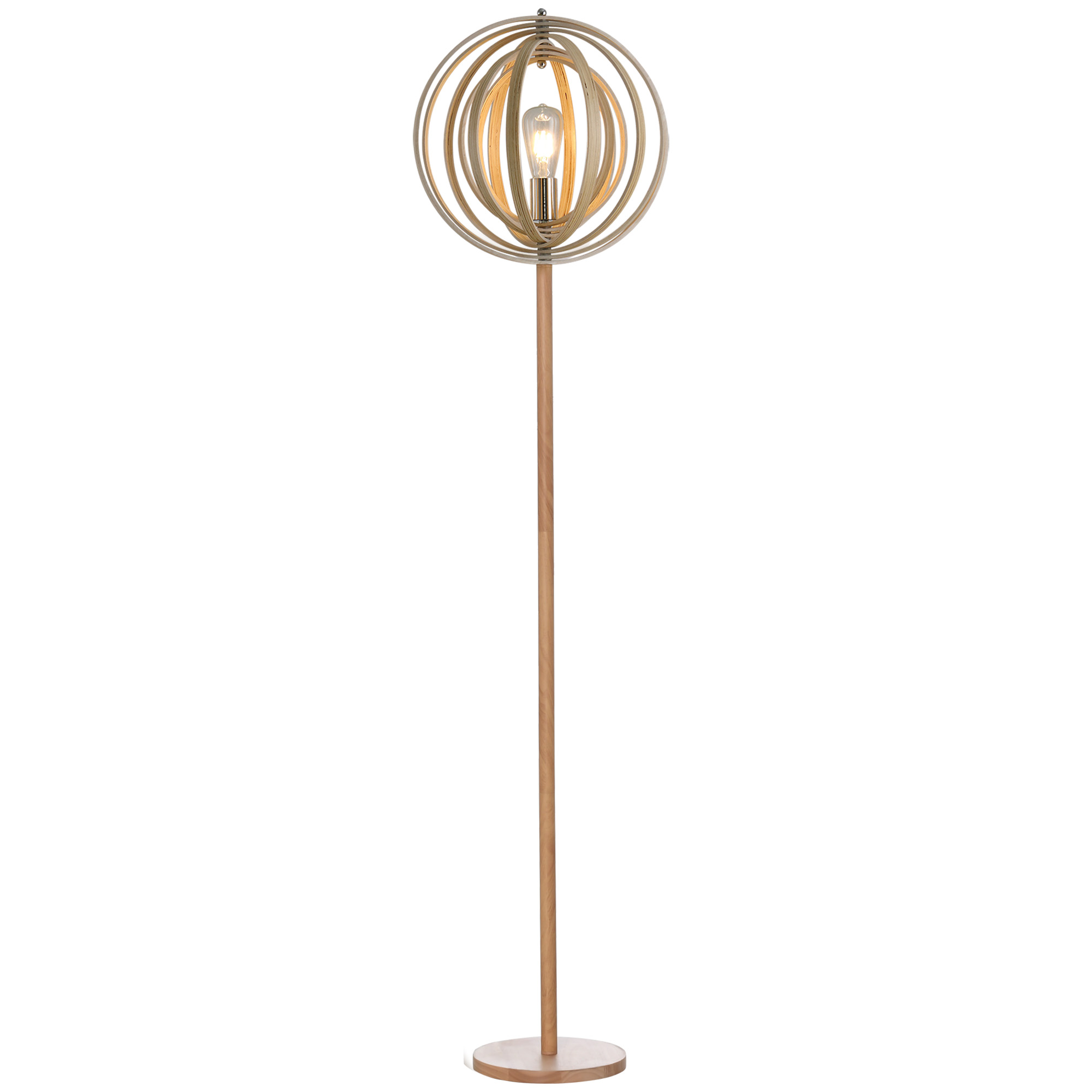 Stehlampe Mit Rundem Fuß, Schirm Aus Holz, Ø 38 X 160 Cm, Natur