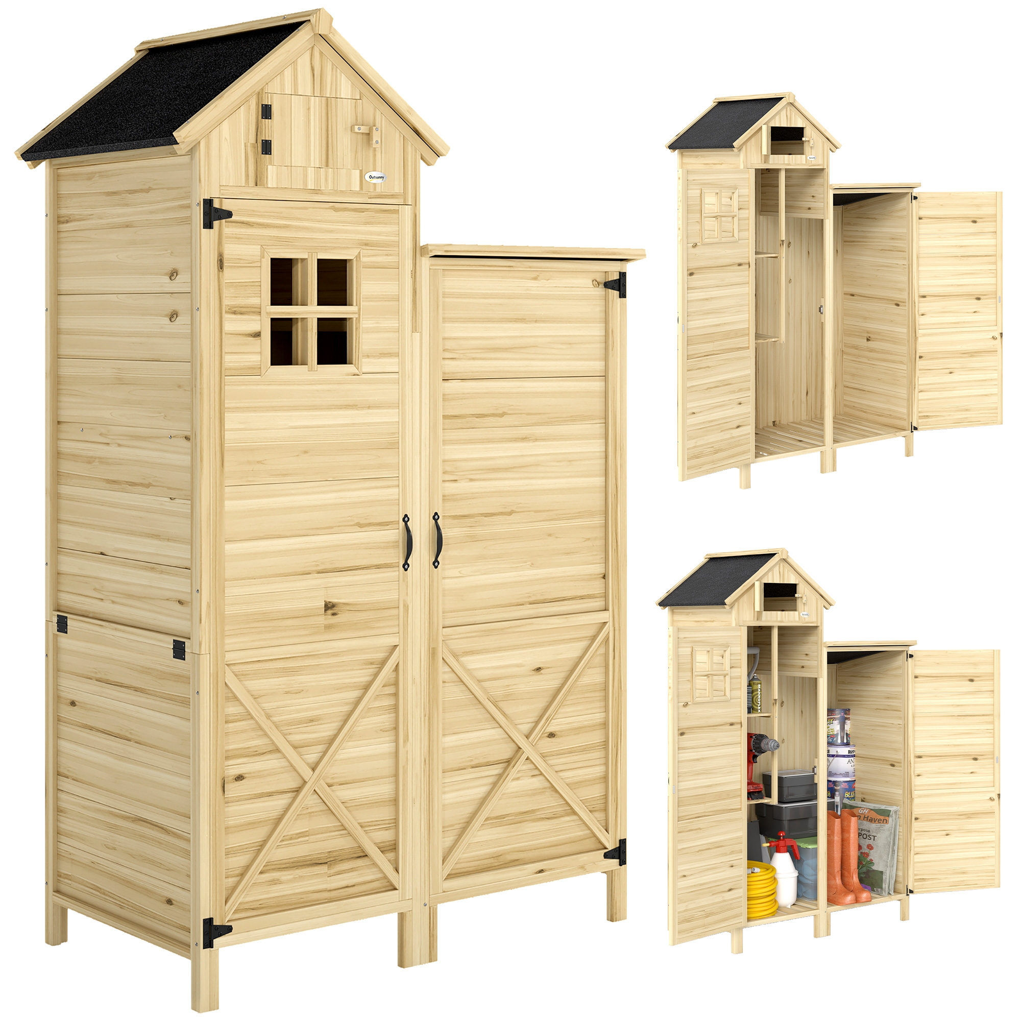 Gartenschrank, Geräteschuppen Mit Zwei Türen, 106 X 57 X 167 Cm, Natur
