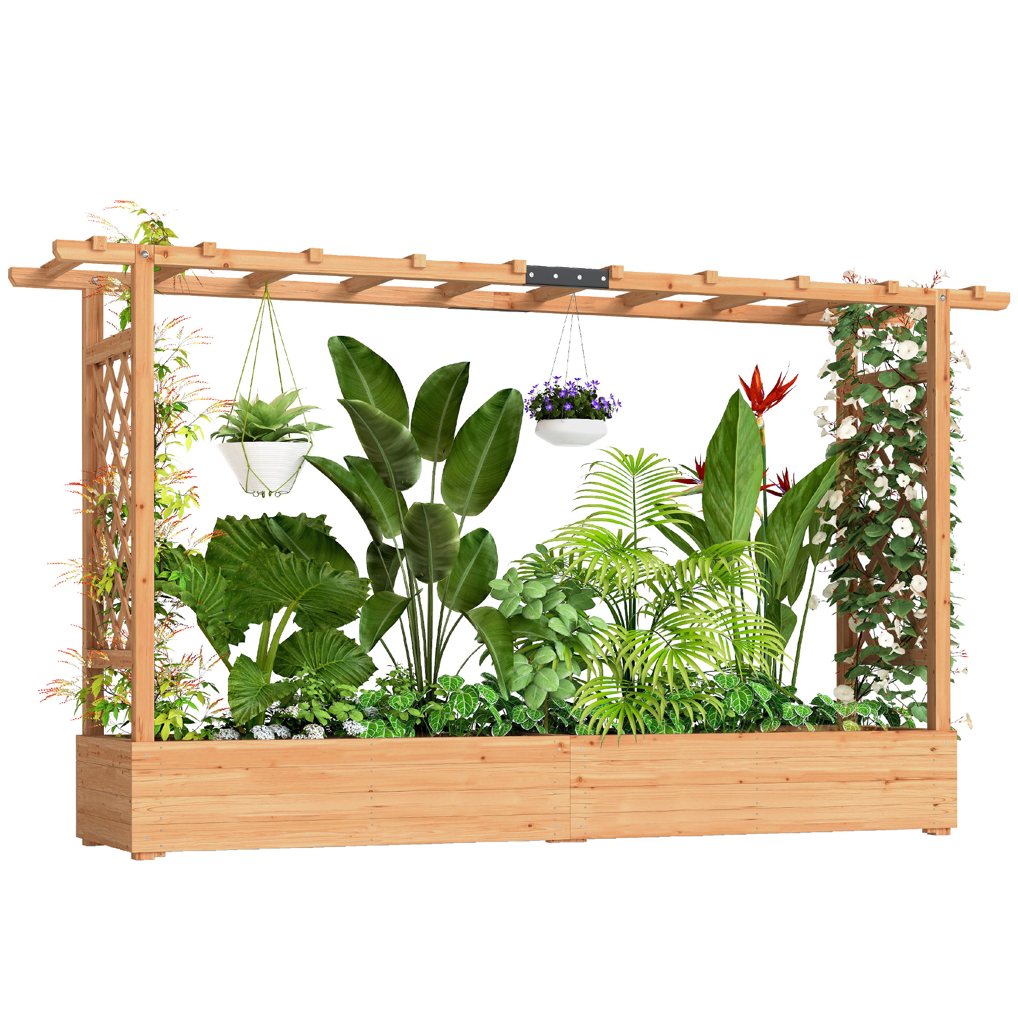 Blumenkasten Mit Rankgitter Und Sichtschutz, 200 X 44 X 113,5 Cm, Natur