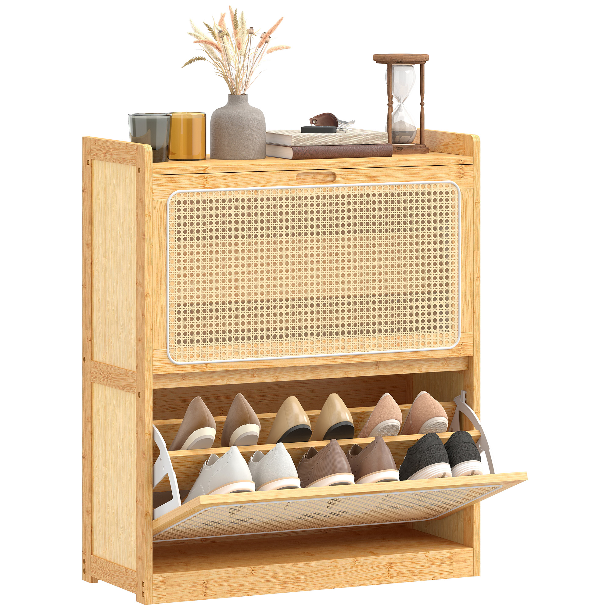 Schuhschrank, Schuhschrank Mit 2 Klappschubladen, 69 X 29 X 83 Cm, Natur