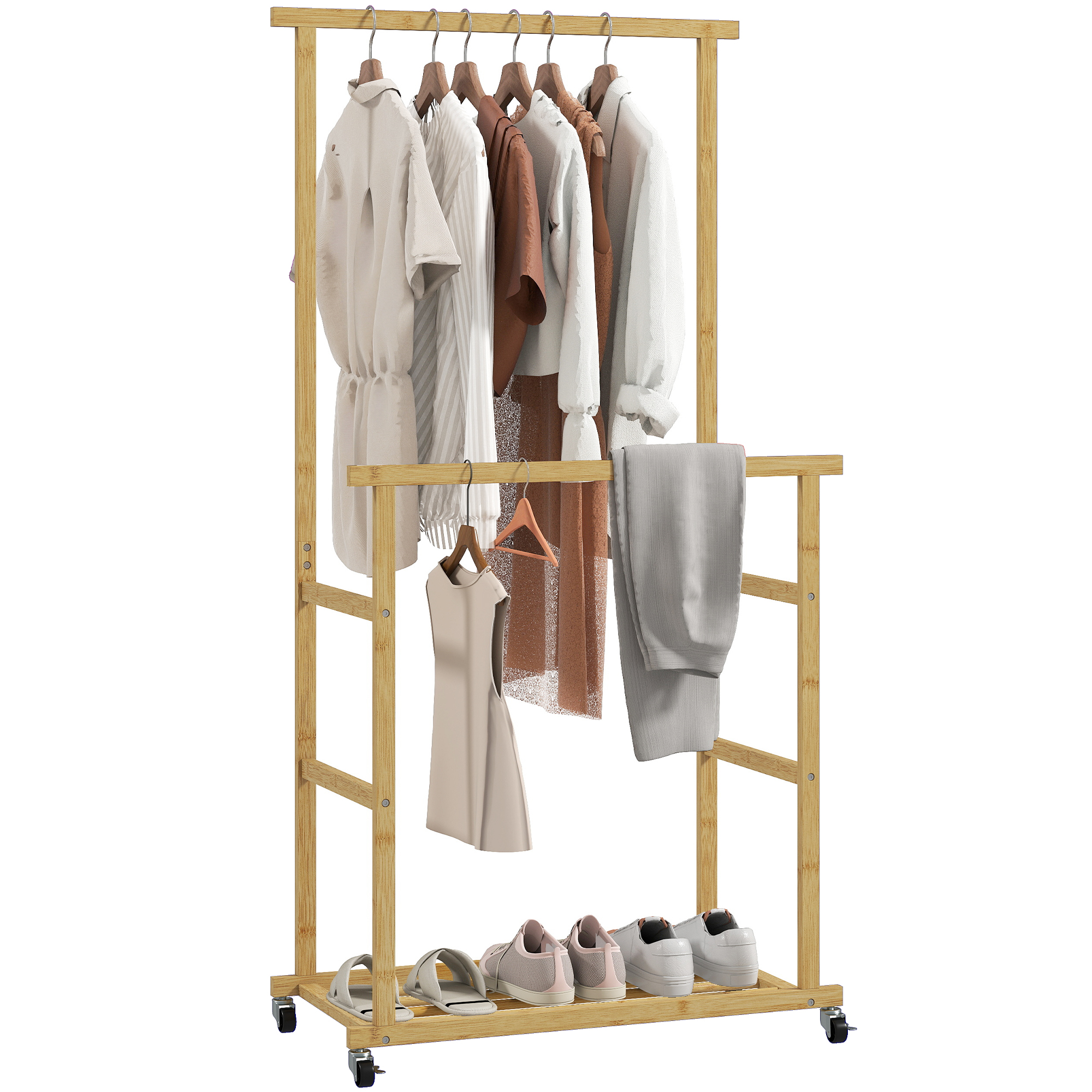 Schuhschrank, Mit Rollen, 80 X 40 X 160 Cm, Natur