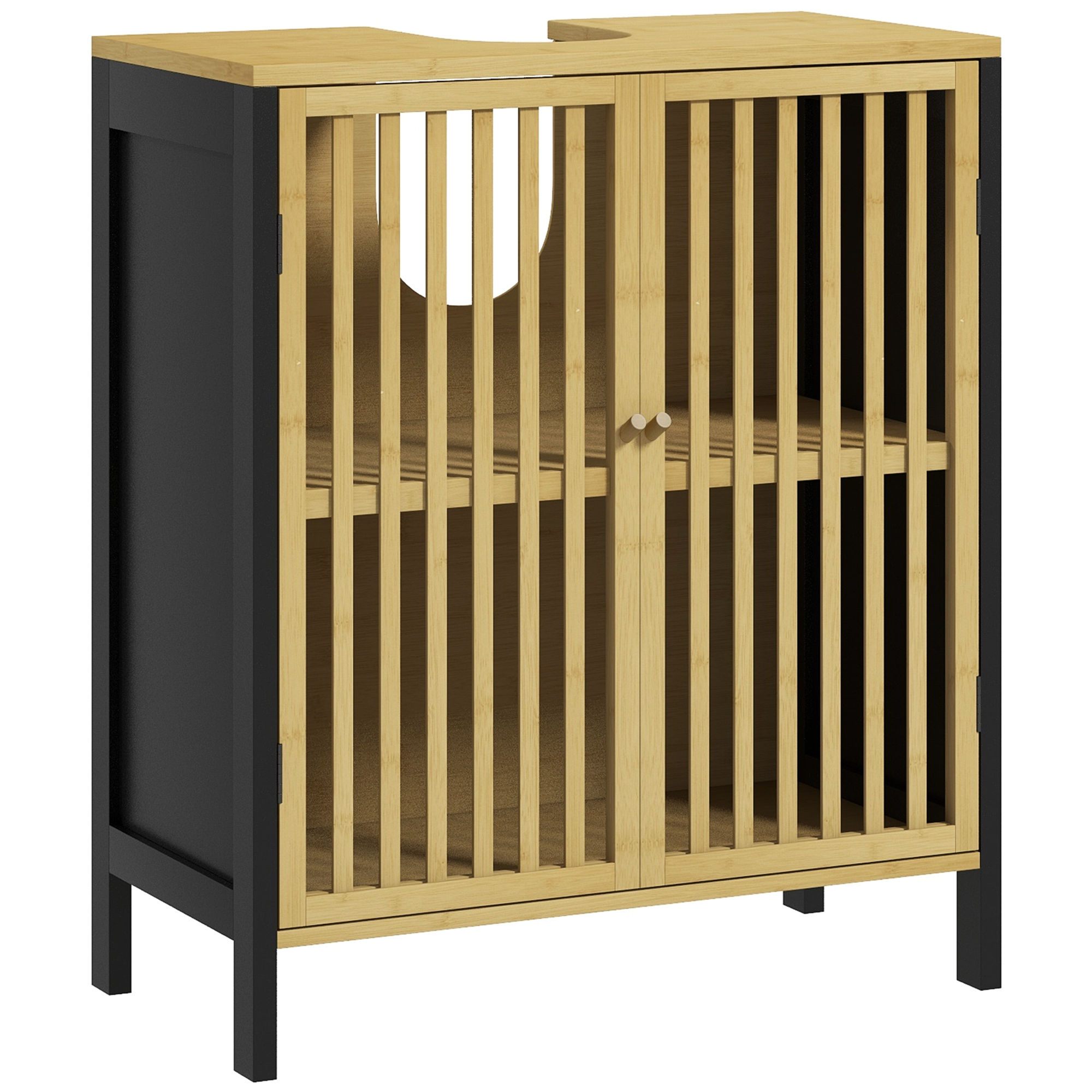 Waschbeckenunterschrank, 2 Türen Und Verstellbares Regal, 60 X 30 X 70 Cm, Natur