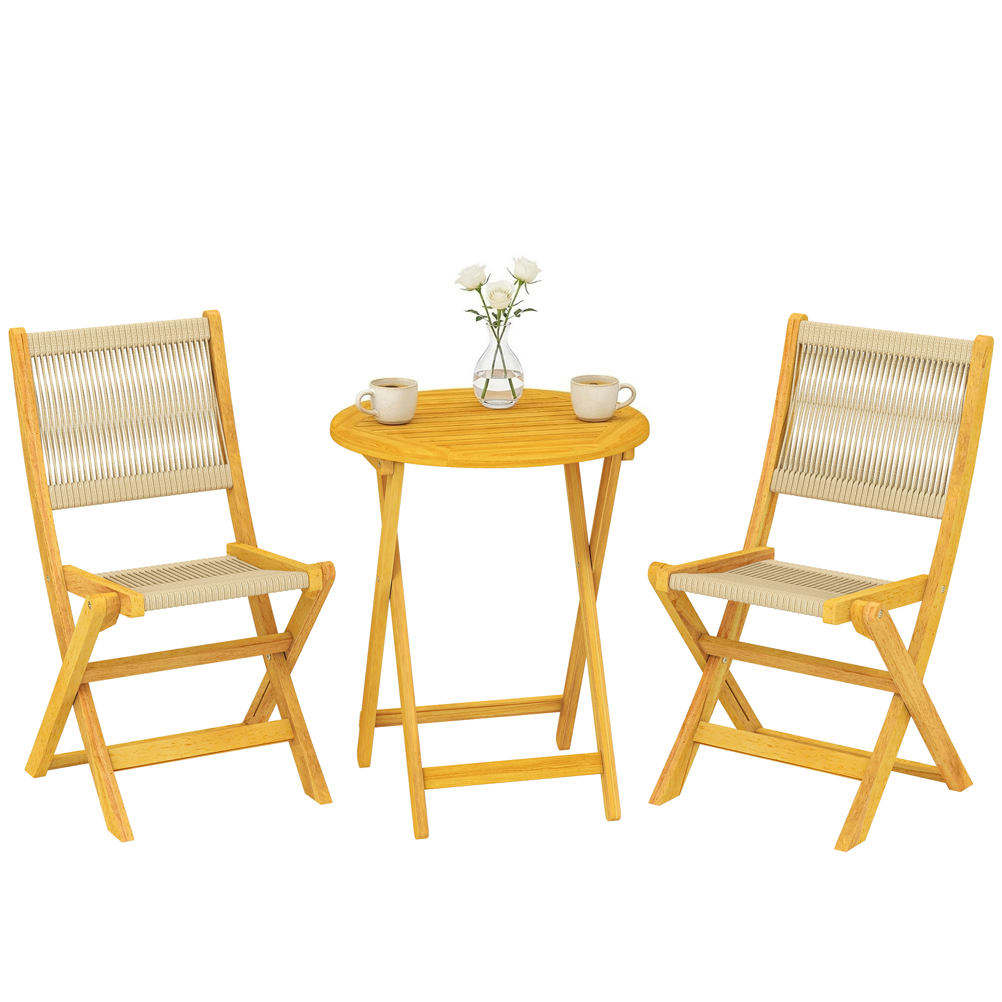 Garten-bistro-set, 3 Teile, 48 X 55,5 X 88 Cm, Oberfläche In Naturholzoptik