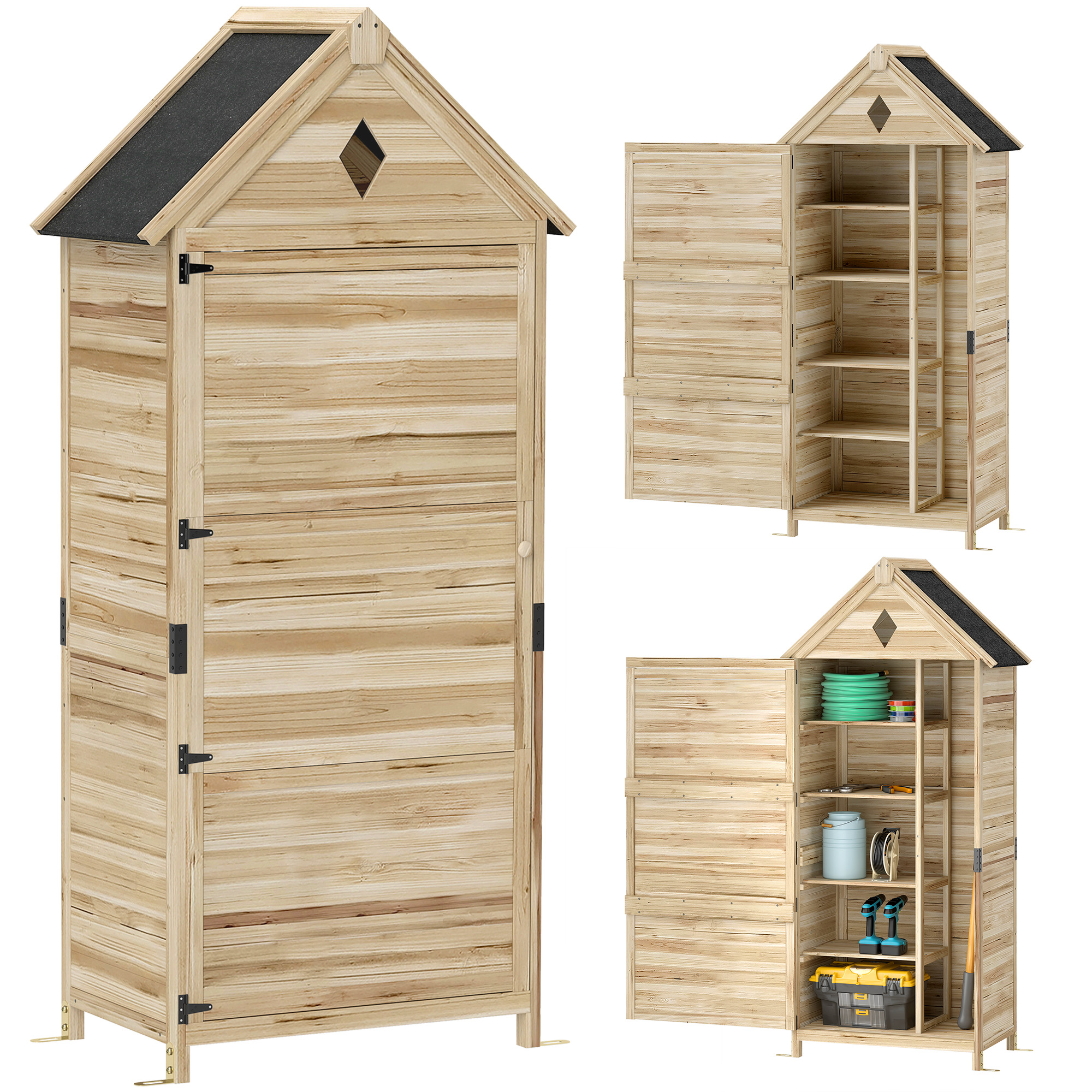 Gartenhaus, Abschließbare Türen Und Organisierter Stauraum, 80 X 49 X 170 Cm, Natur