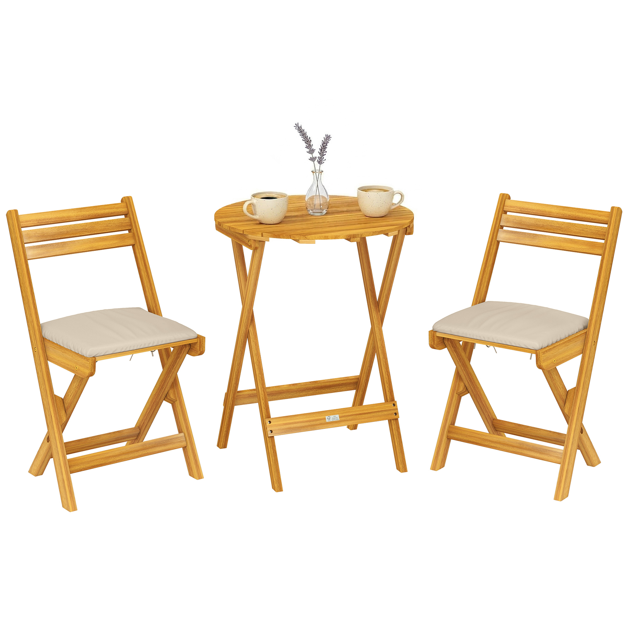 Gartenmöbelset, Mit Tisch Und Sitzgelegenheiten, 60 X 60 X 75 Cm, Natur