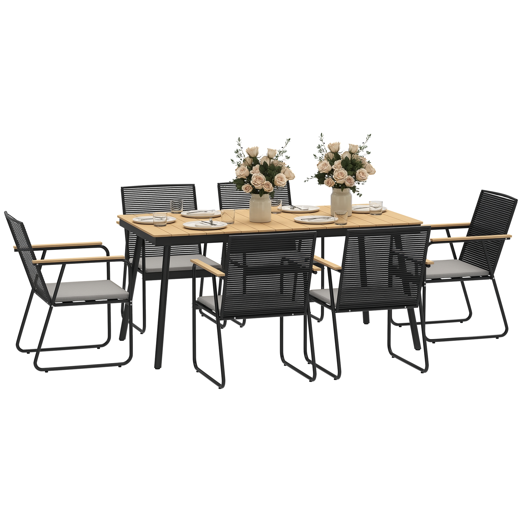 Gartenmöbelset, Mit Tisch Und Sitzgelegenheiten, 160 X 85 X 75 Cm, Natur