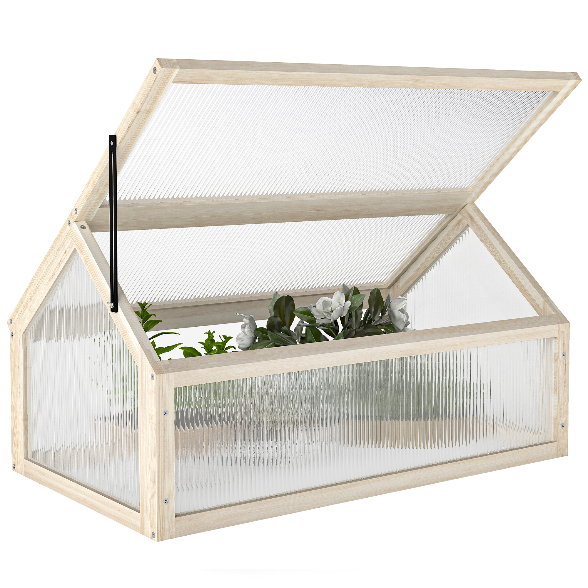 Kompaktes Gewächshaus Aus Holz, Polycarbonat-platten, 90 X 52 X 49,5 Cm, Natur
