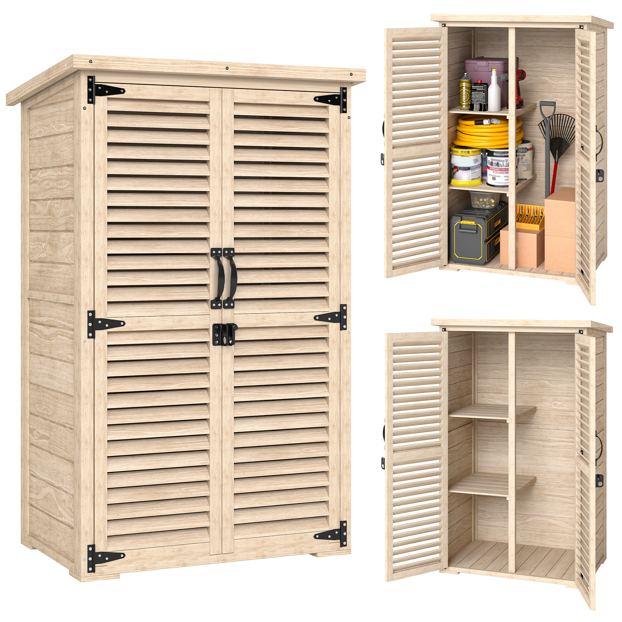 Gartenschrank, 2 Regale Und Lamellentüren, 75 X 50 X 118 Cm, Natur