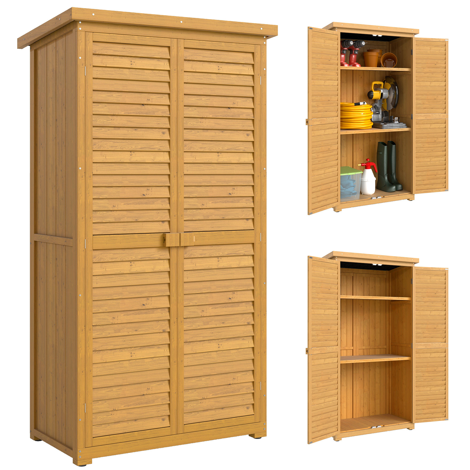 Gartenschrank, Für Werkzeuge Mit 2 Regalen, 87 X 46,5 X 160 Cm, Natur