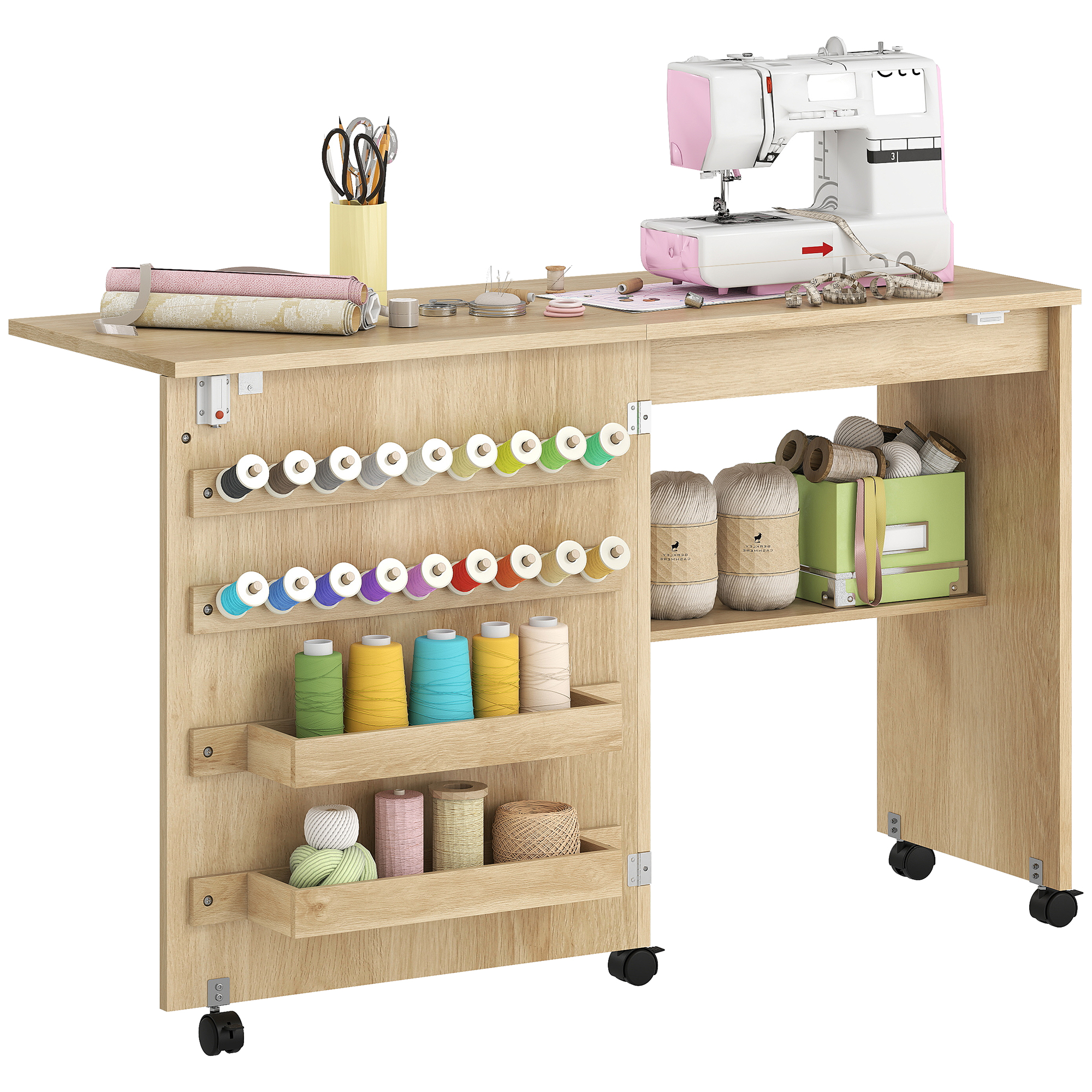 Klappbarer Rollbarer Nähtisch, 116,3 X 49,5 X 76,5 Cm, Natur