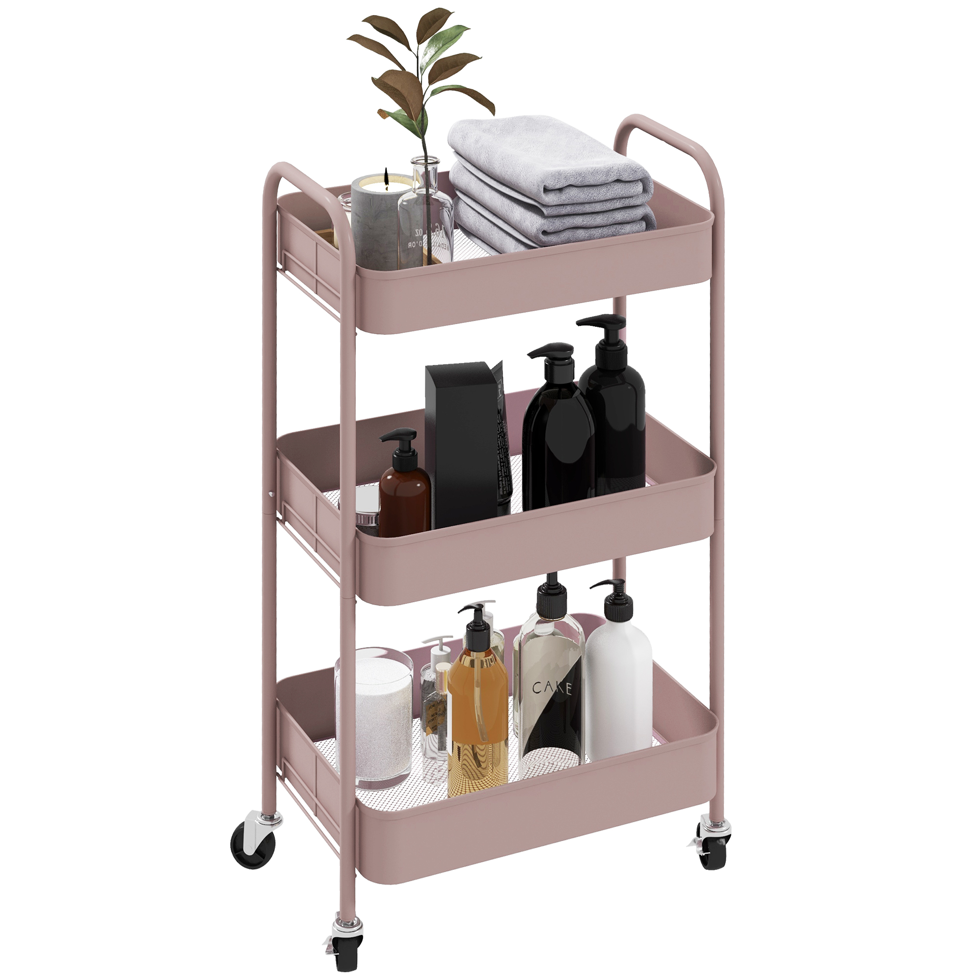 Aufbewahrungswagen, Mit Rollen, 45 X 30,6 X 79 Cm, Rosa