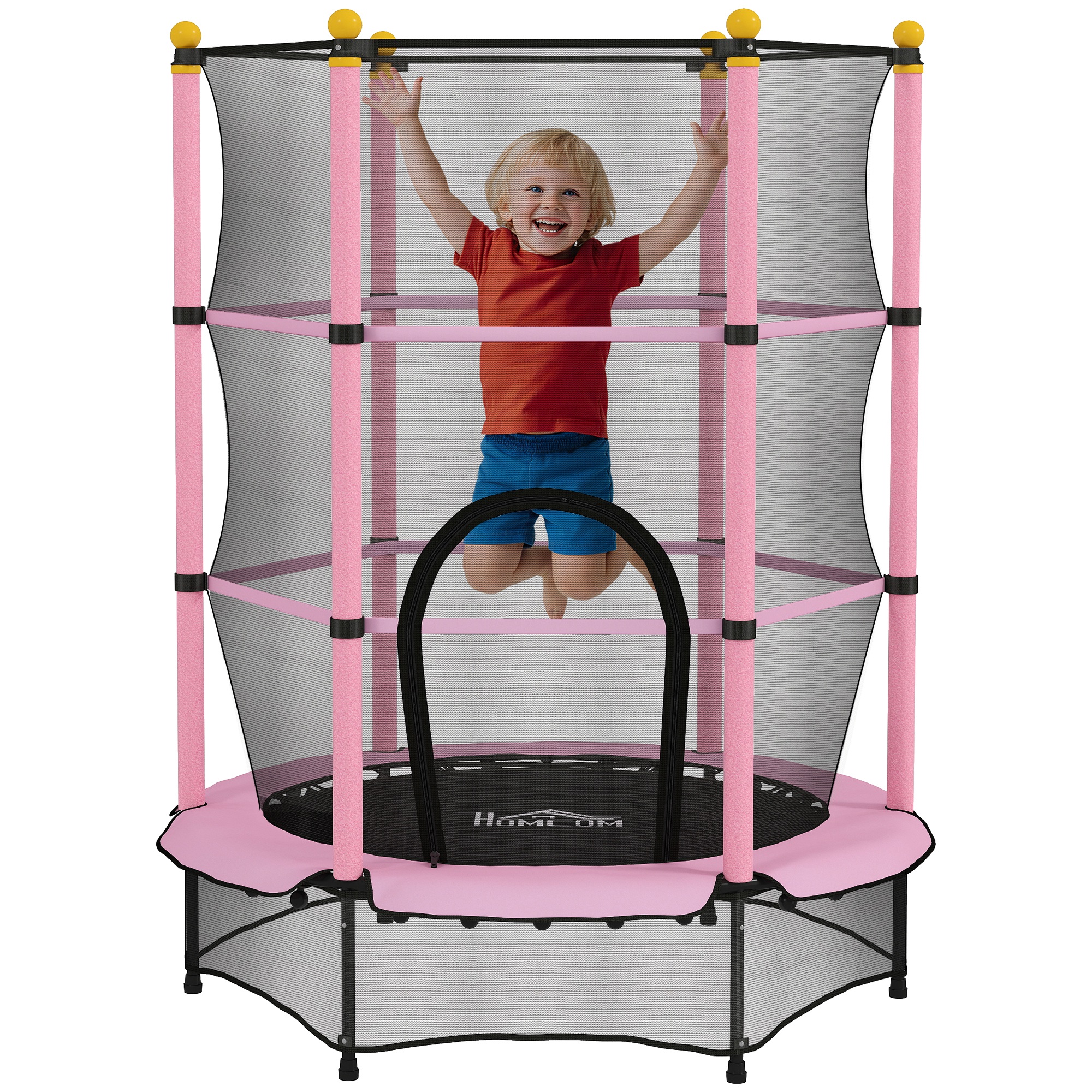 Trampolin Für Kinder, Sicherheitsnetz Und Reißverschlusstür, 140 X 140 X 190 Cm, Rosa