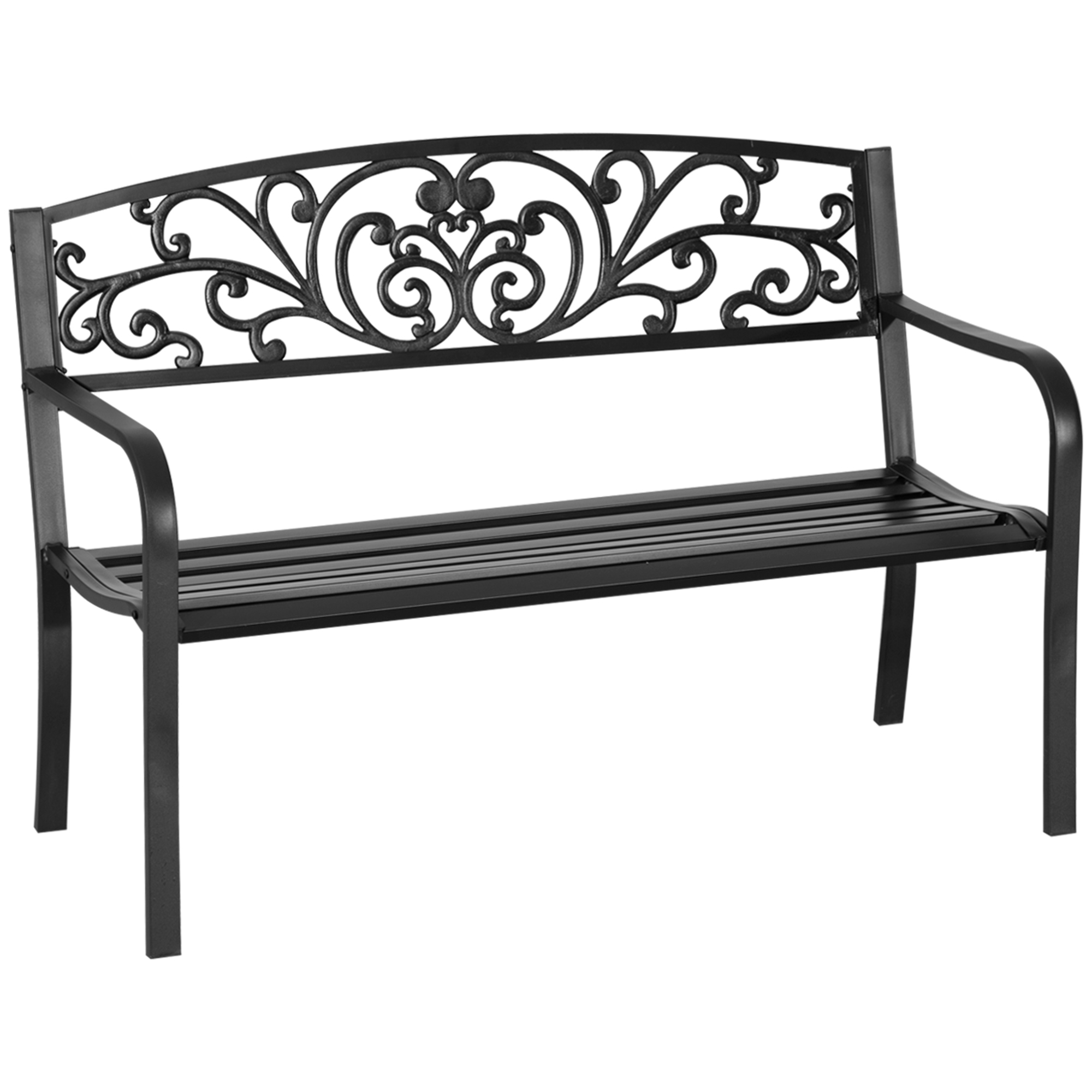 Gartenbank 2 Sitze Aus Stahl Und Gusseisen, 127 X 60 X 87 Cm, Schwarz