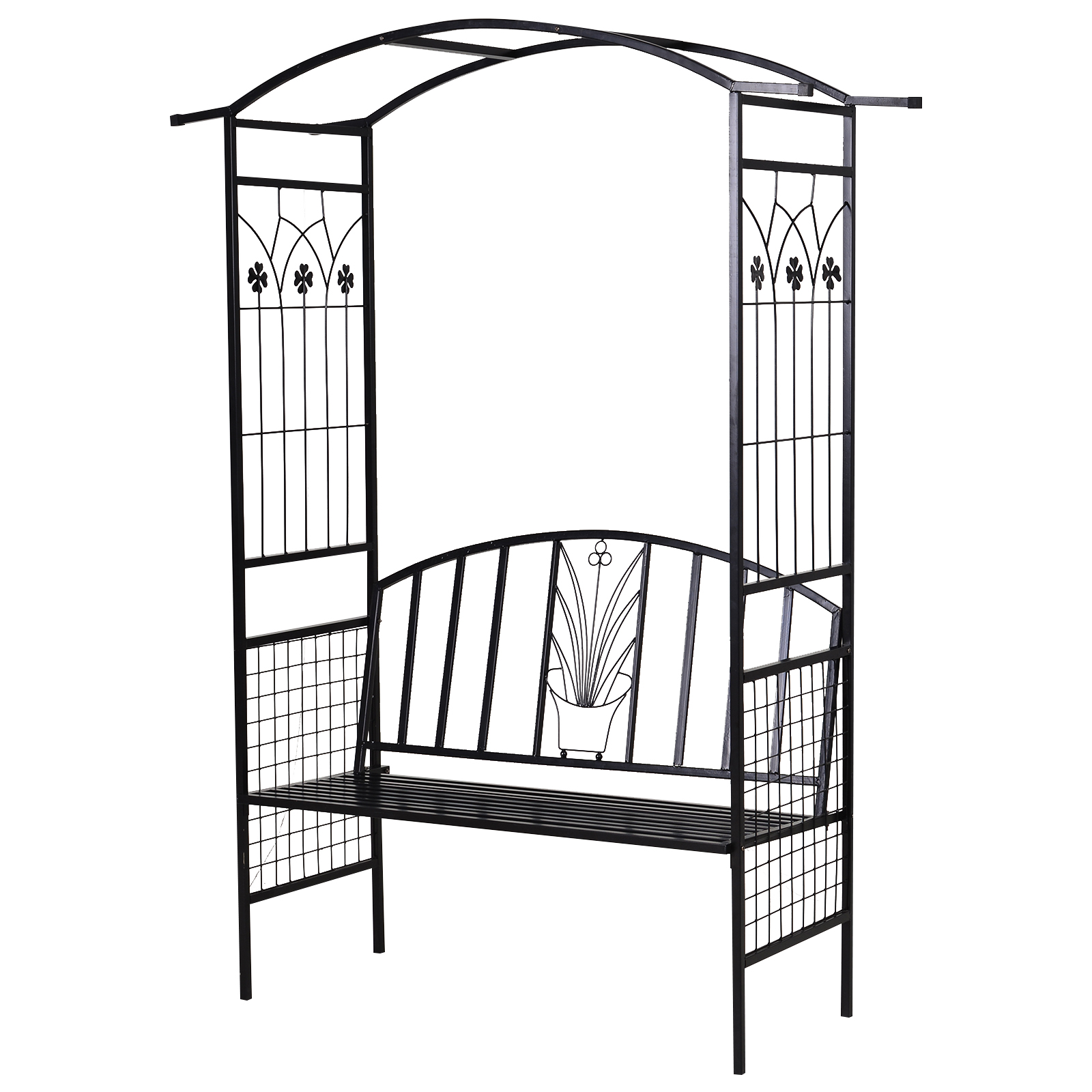 Gartenbank, 2 Komfortable Sitzplätze, 154 X 60 X 205 Cm, Schwarz