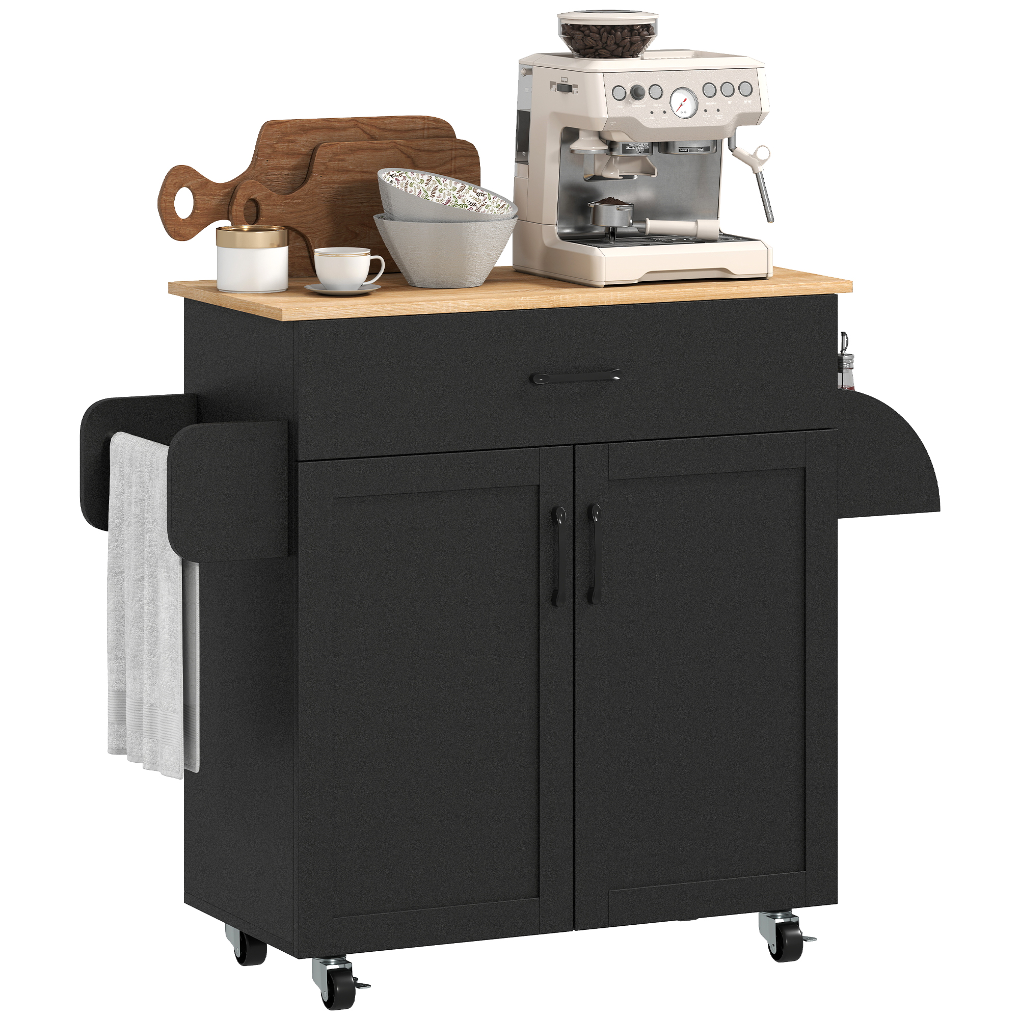 Kücheninsel Mit Vielen Aufbewahrungsmöglichkeiten, Schubladen Und Schrank, 105 X 36 X 85 Cm, Schwarz