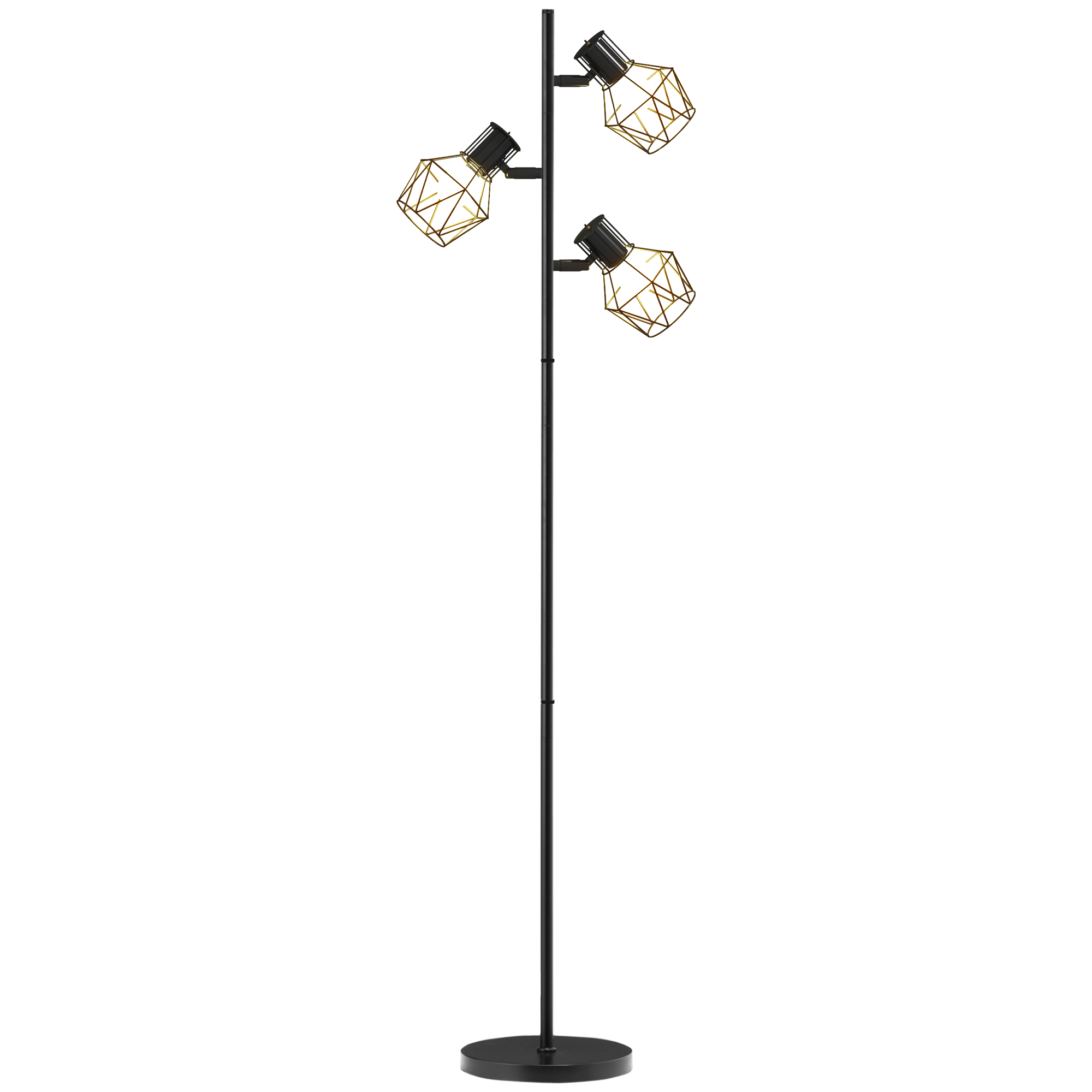 Stehlampe 3 Lichter, Baumstruktur, 41 X 28 X 169 Cm, Schwarz