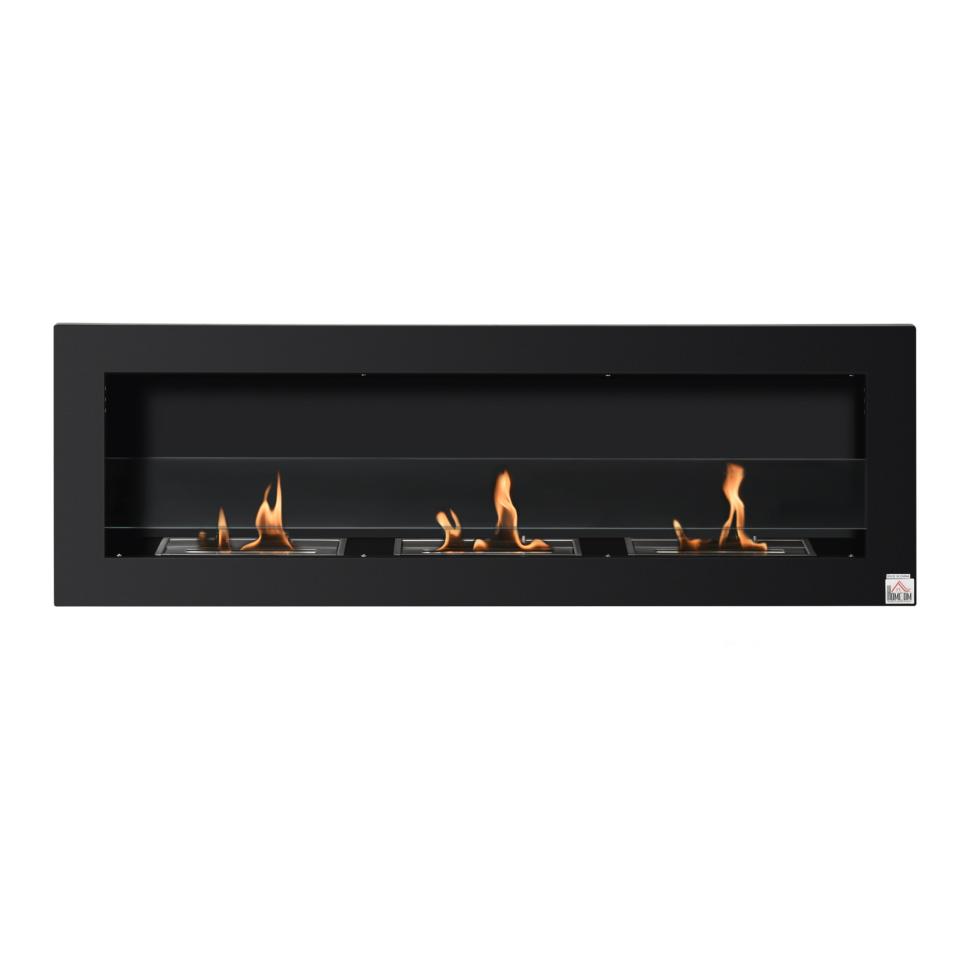 Wandkamin Mit Bioethanol, 3 Brenner, 120 X 15 X 40 Cm, Schwarz