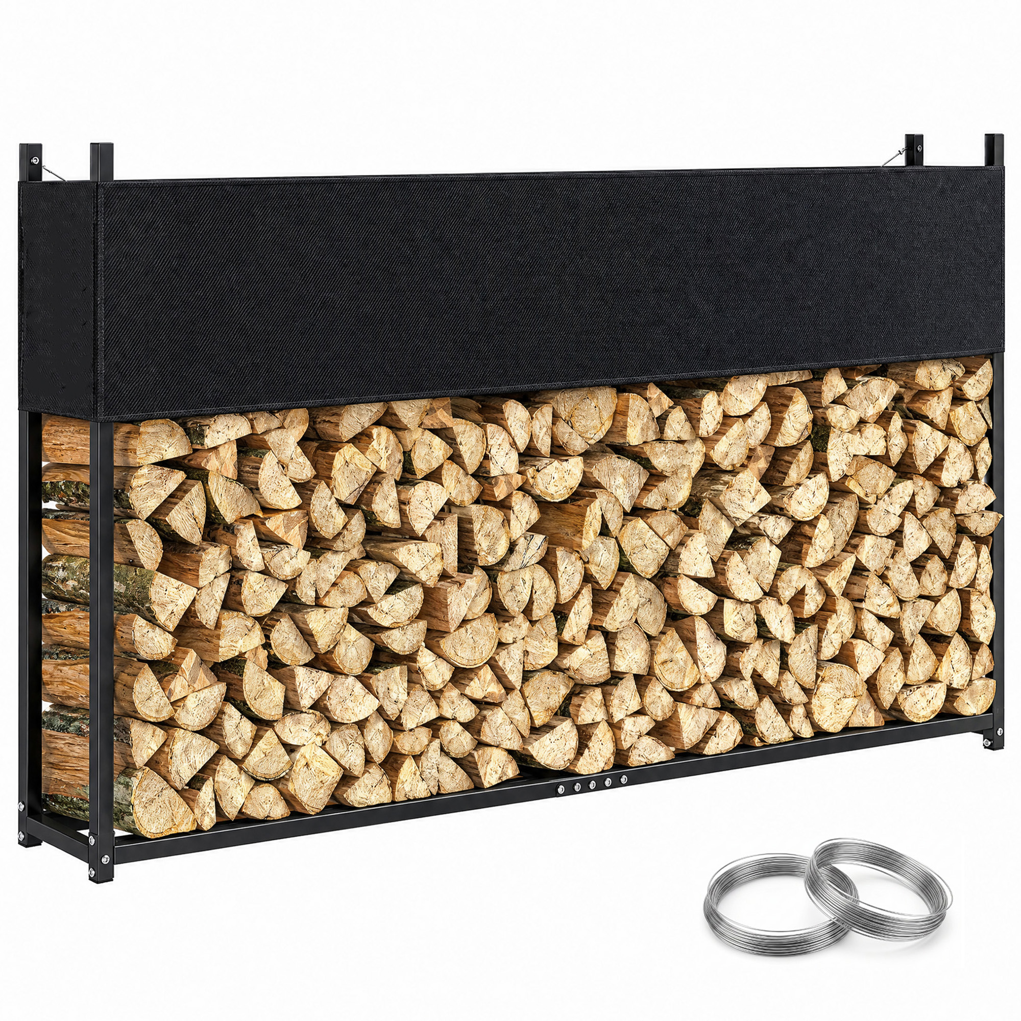 Brennholzregal, Mit Ablage Und Haken, 202 X 25 X 113 Cm, Schwarz