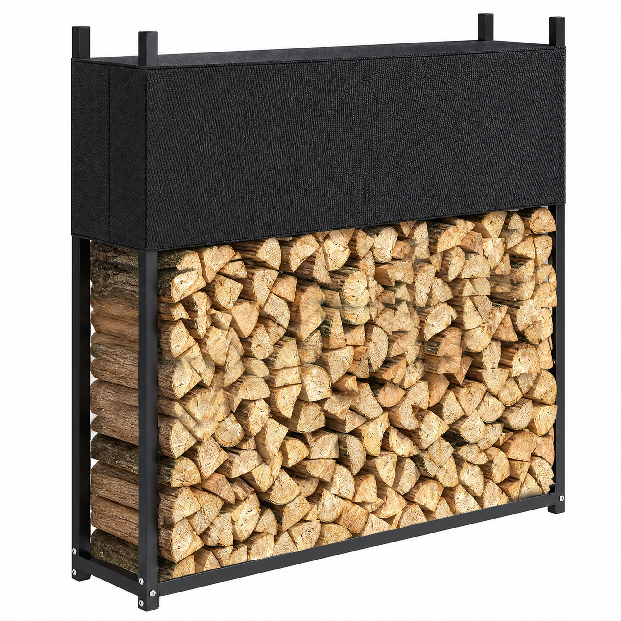 Brennholzregal, Mit Ablage Und Haken, 106 X 25 X 113 Cm, Schwarz