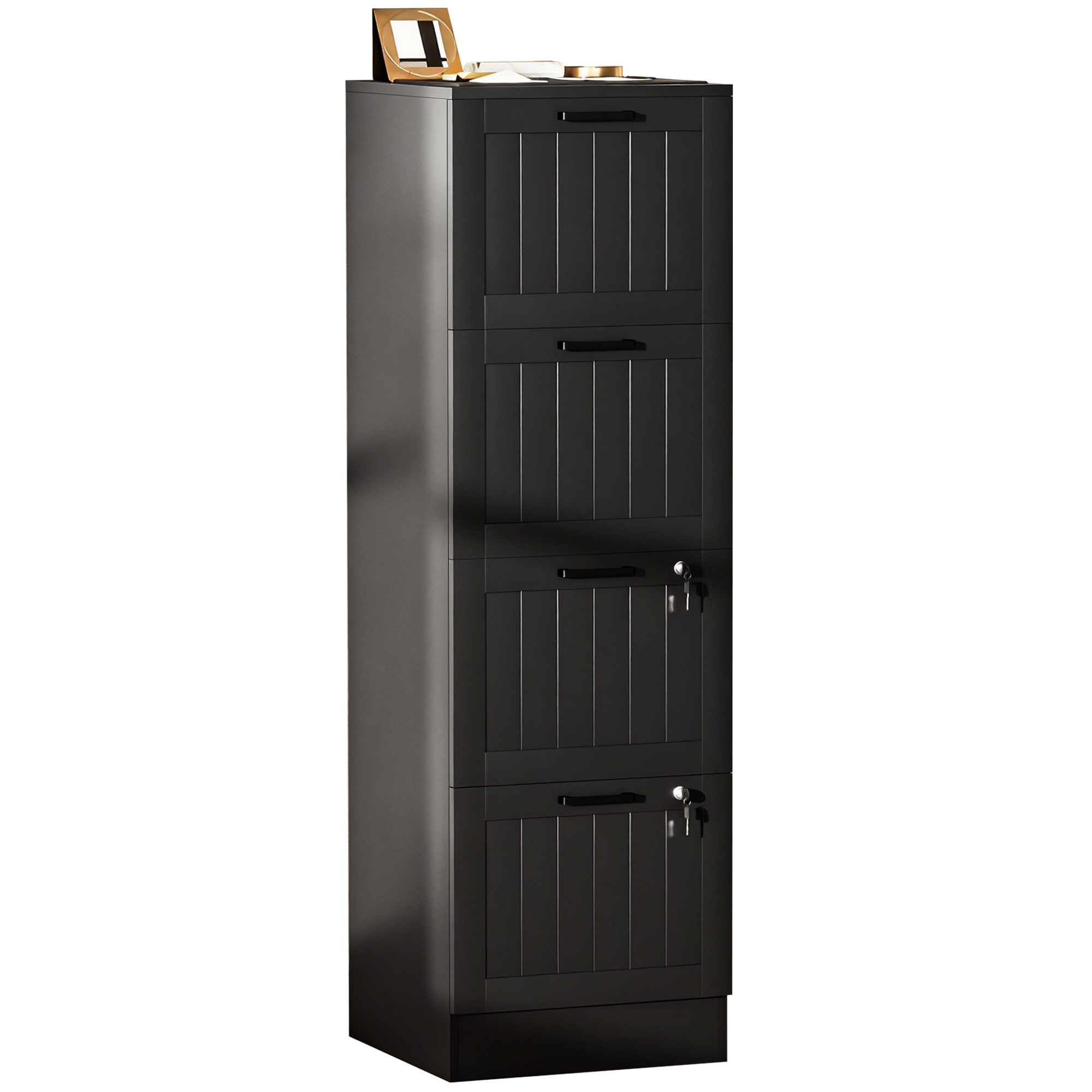 Schreibtischcontainer, 4 Schubladen, Schloss, Verstellbare Aufhängestangen, 40 X 40 X 131 Cm, Schwarz