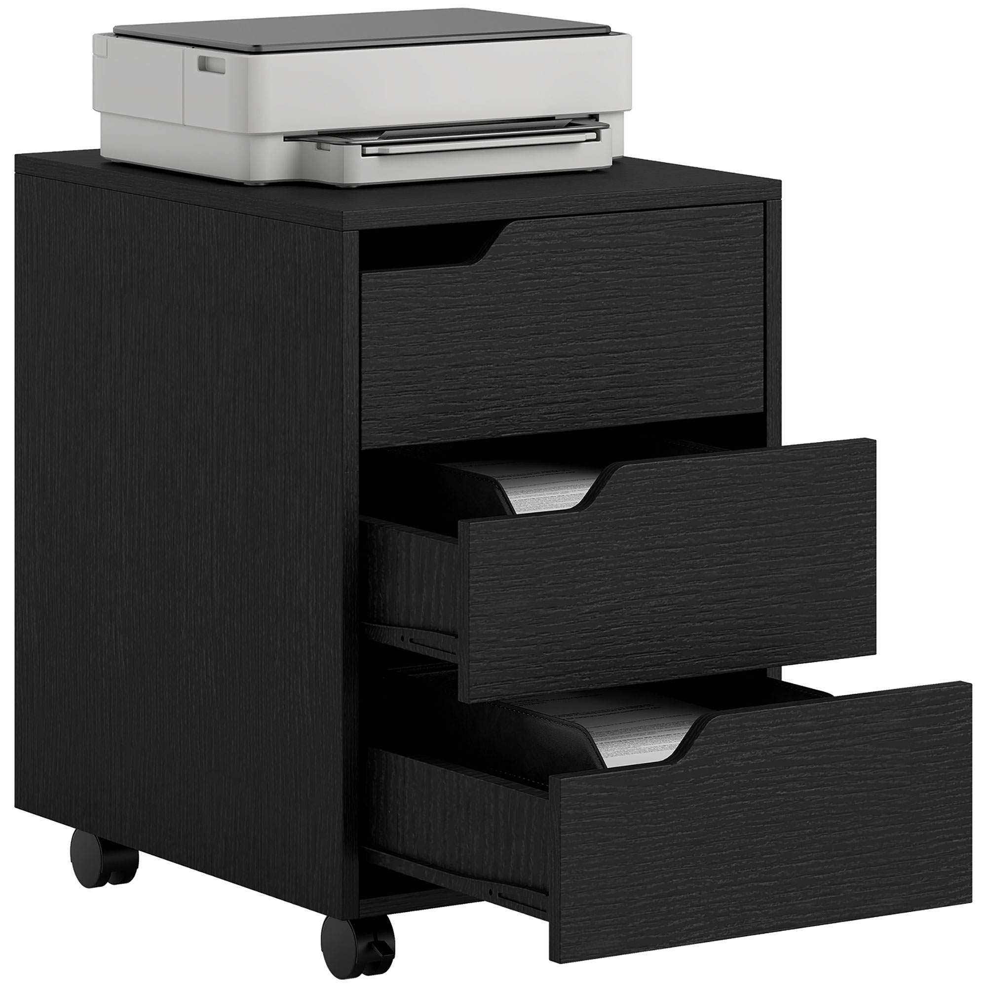 Schreibtischcontainer, Mit Schubladen Auf Rollen, 50 X 40 X 57,5 Cm, Schwarz